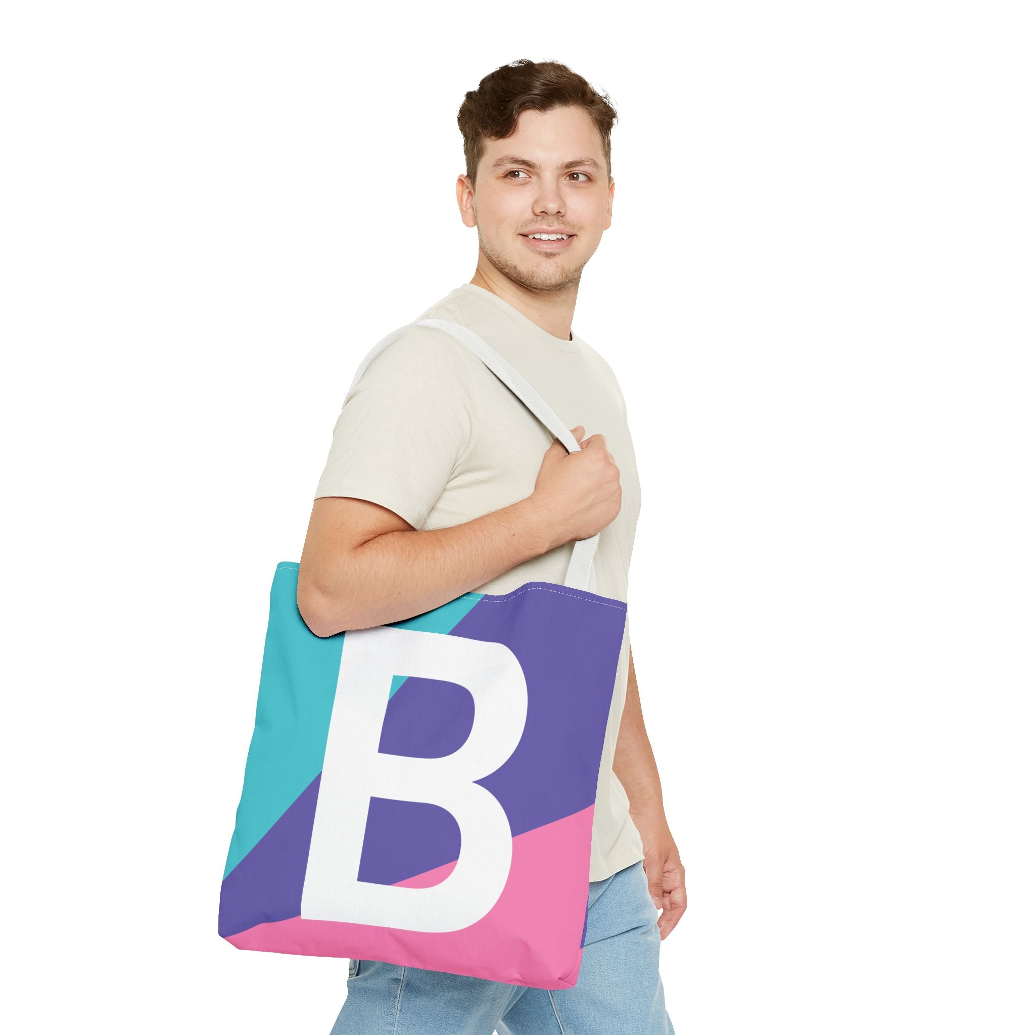 Monogram 'B' Colorblock Tote Bag — Personalized Initial B Shoulder Tote