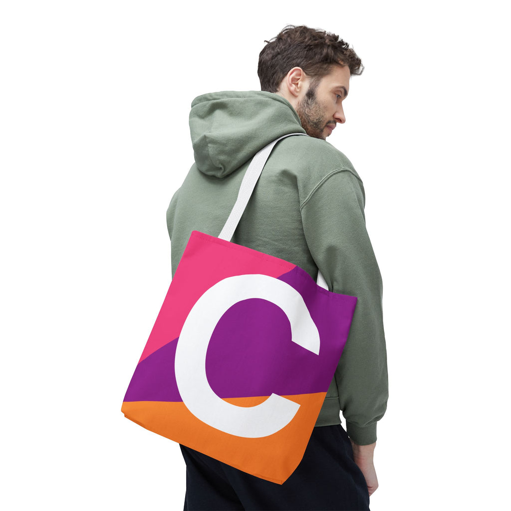 Monogram 'C' Colorblock Tote Bag — Personalized Initial C Shoulder Tote