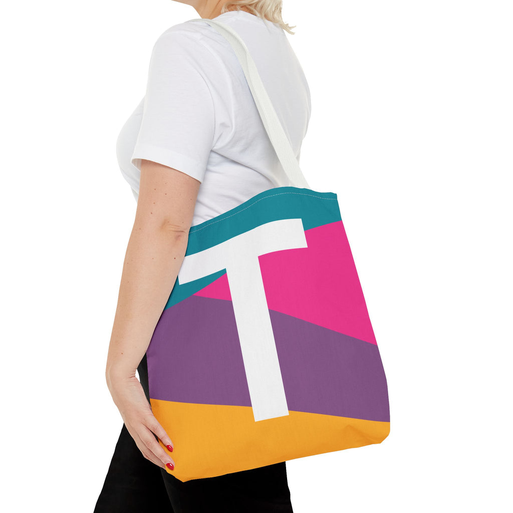 Monogram 'T' Colorblock Tote Bag — Personalized Initial T Shoulder Tote