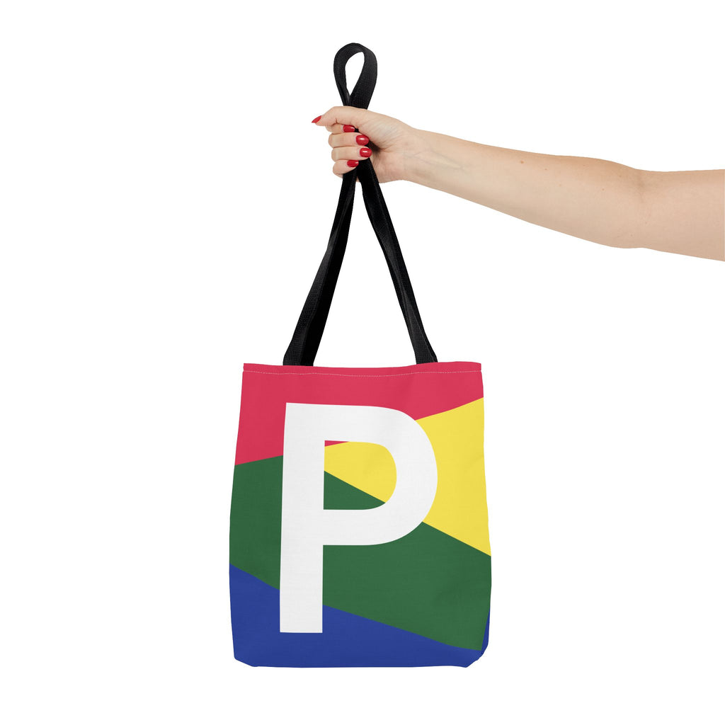 Monogram 'P' Colorblock Tote Bag — Personalized Initial P Shoulder Tote