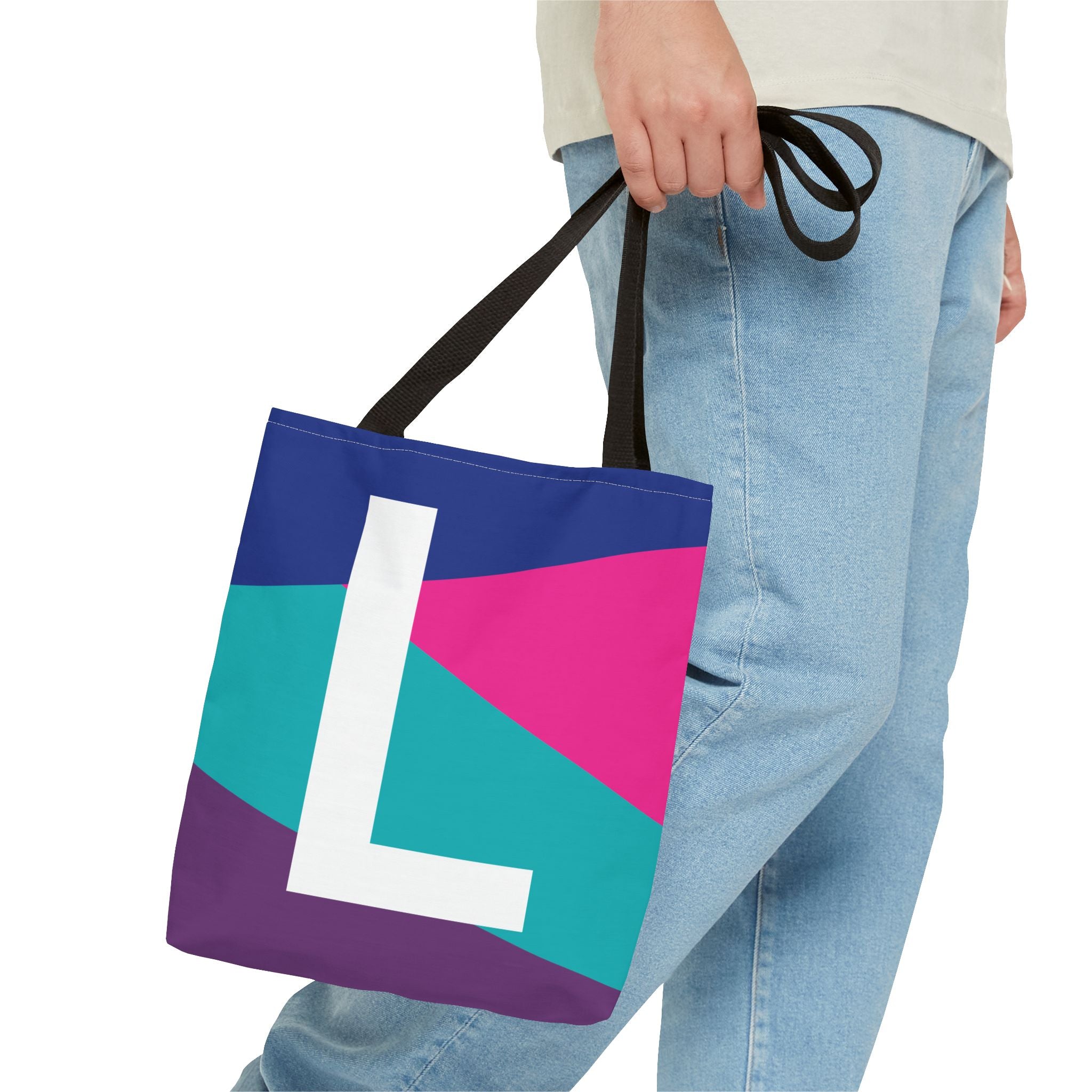 Monogram 'L' Colorblock Tote Bag — Personalized Initial L Shoulder Tote