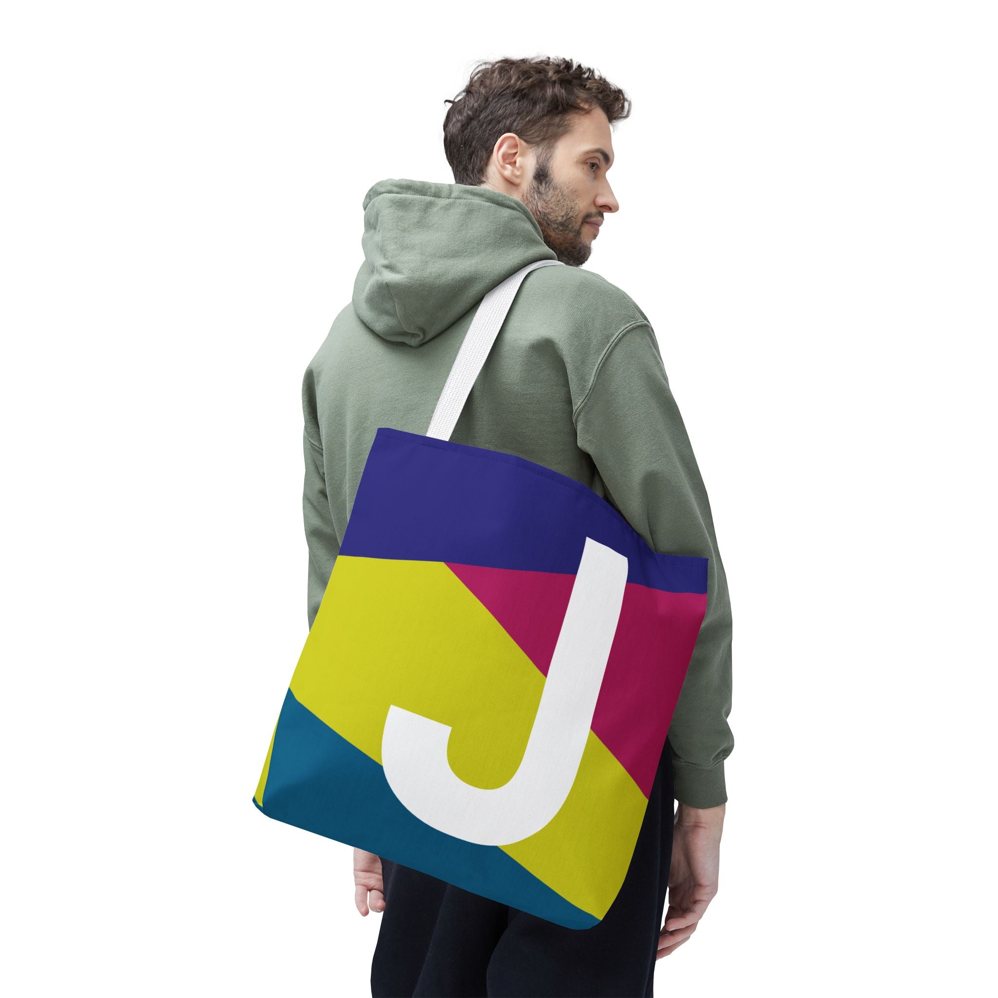 Monogram 'J' Colorblock Tote Bag — Personalized Initial J Shoulder Tote