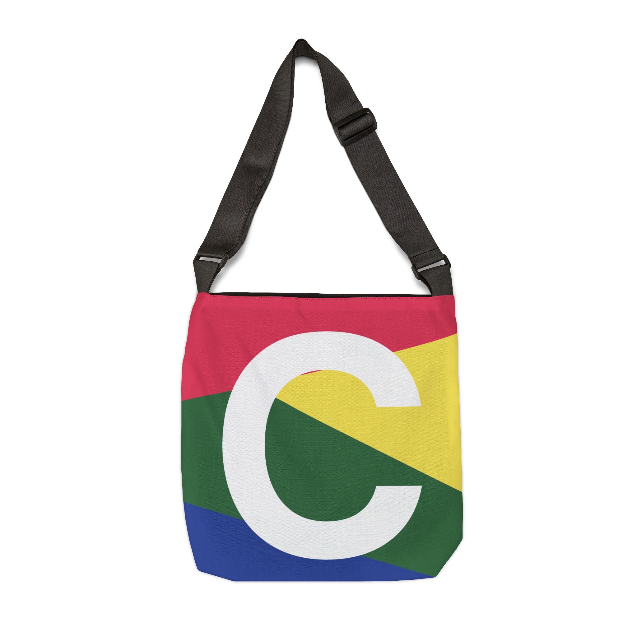 Initial Letter 'C' Colorblock Adjustable Tote Bag — Monogram Alphabet Shoulder Bag