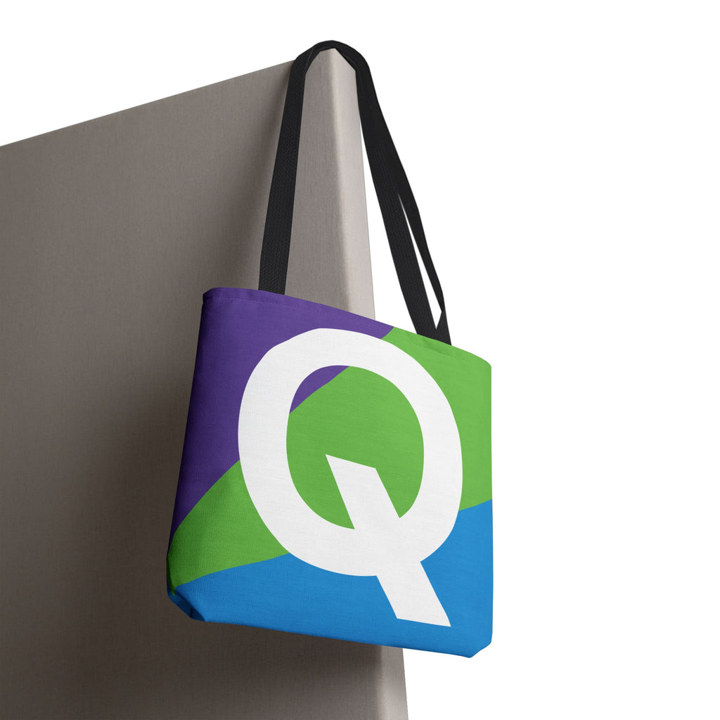 Monogram 'Q' Colorblock Tote Bag — Personalized Initial Q Shoulder Tote
