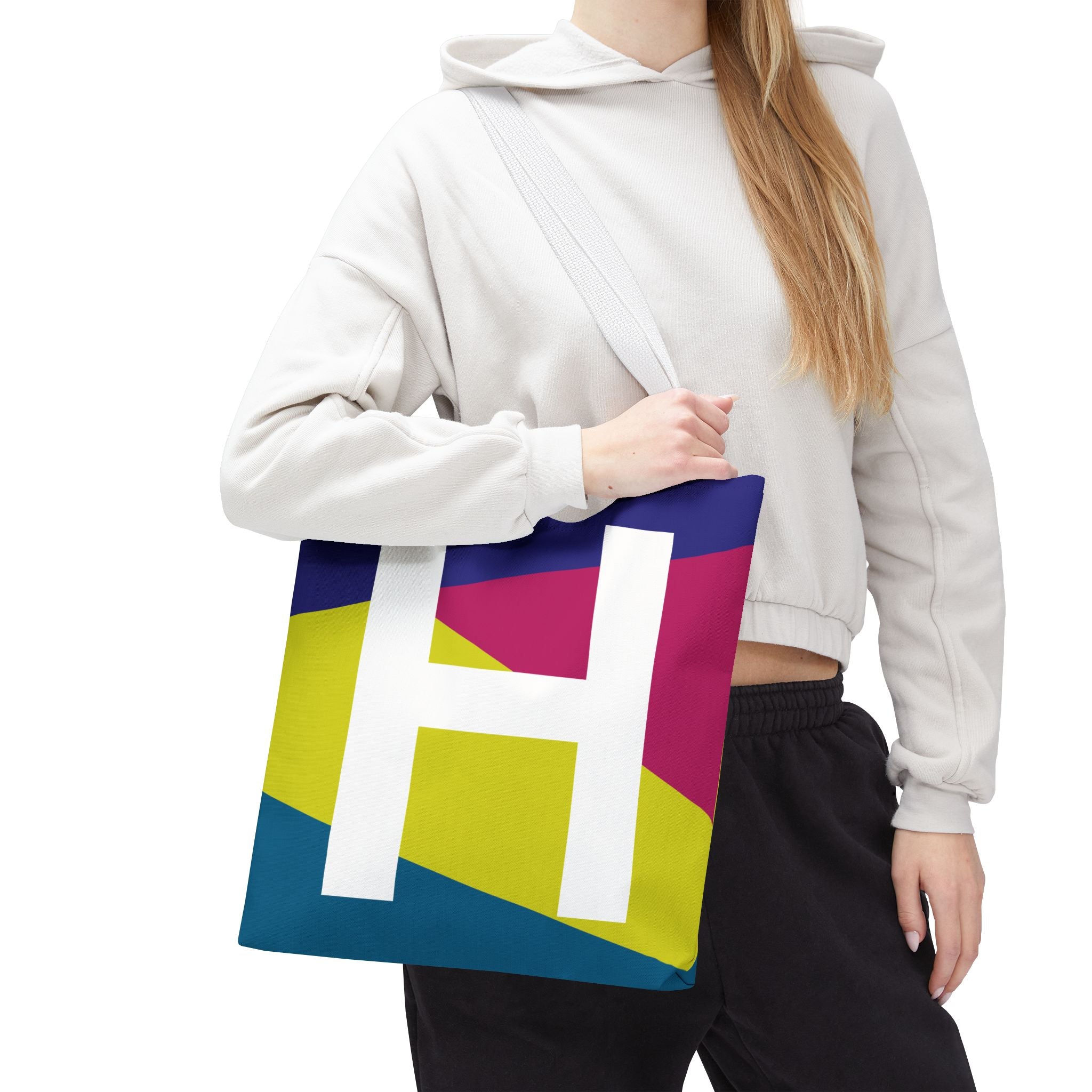 Monogram 'H' Colorblock Tote Bag — Personalized Initial H Shoulder Tote
