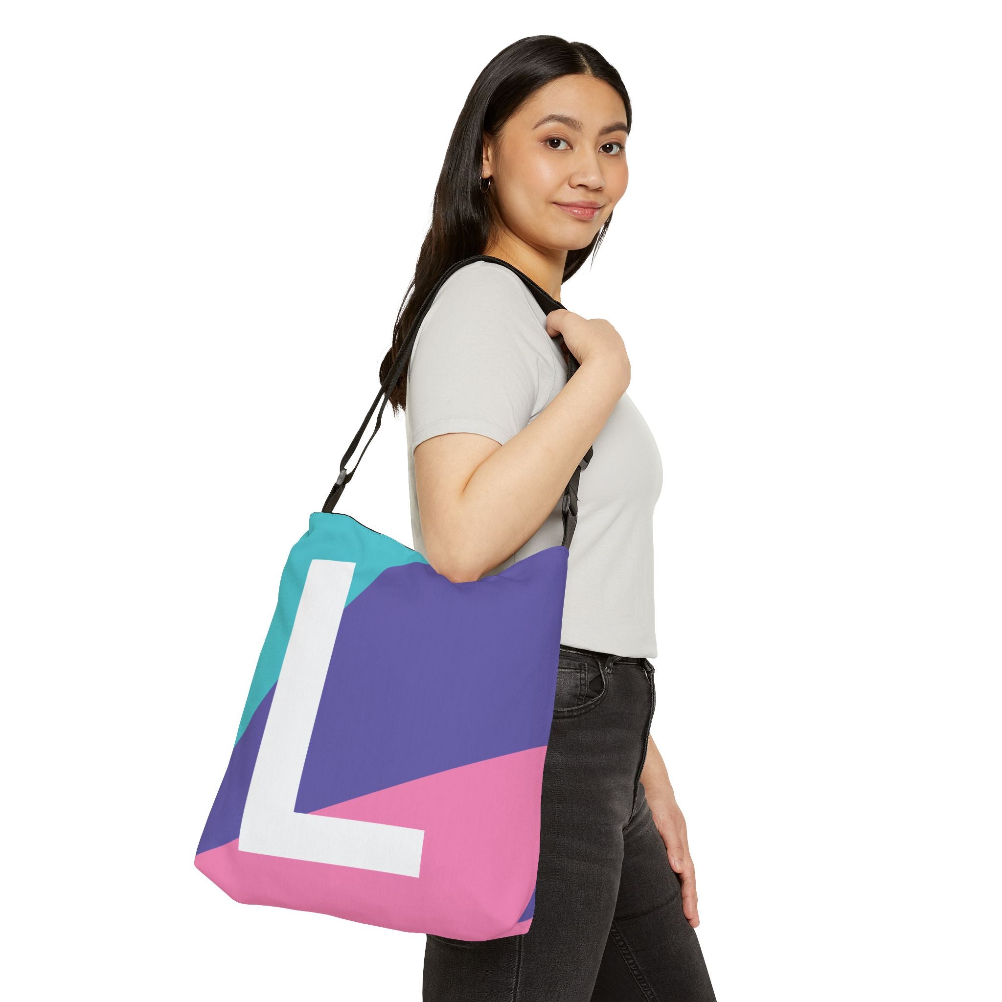 Initial Letter 'L' Colorblock Adjustable Tote Bag — Monogram Alphabet Shoulder Bag