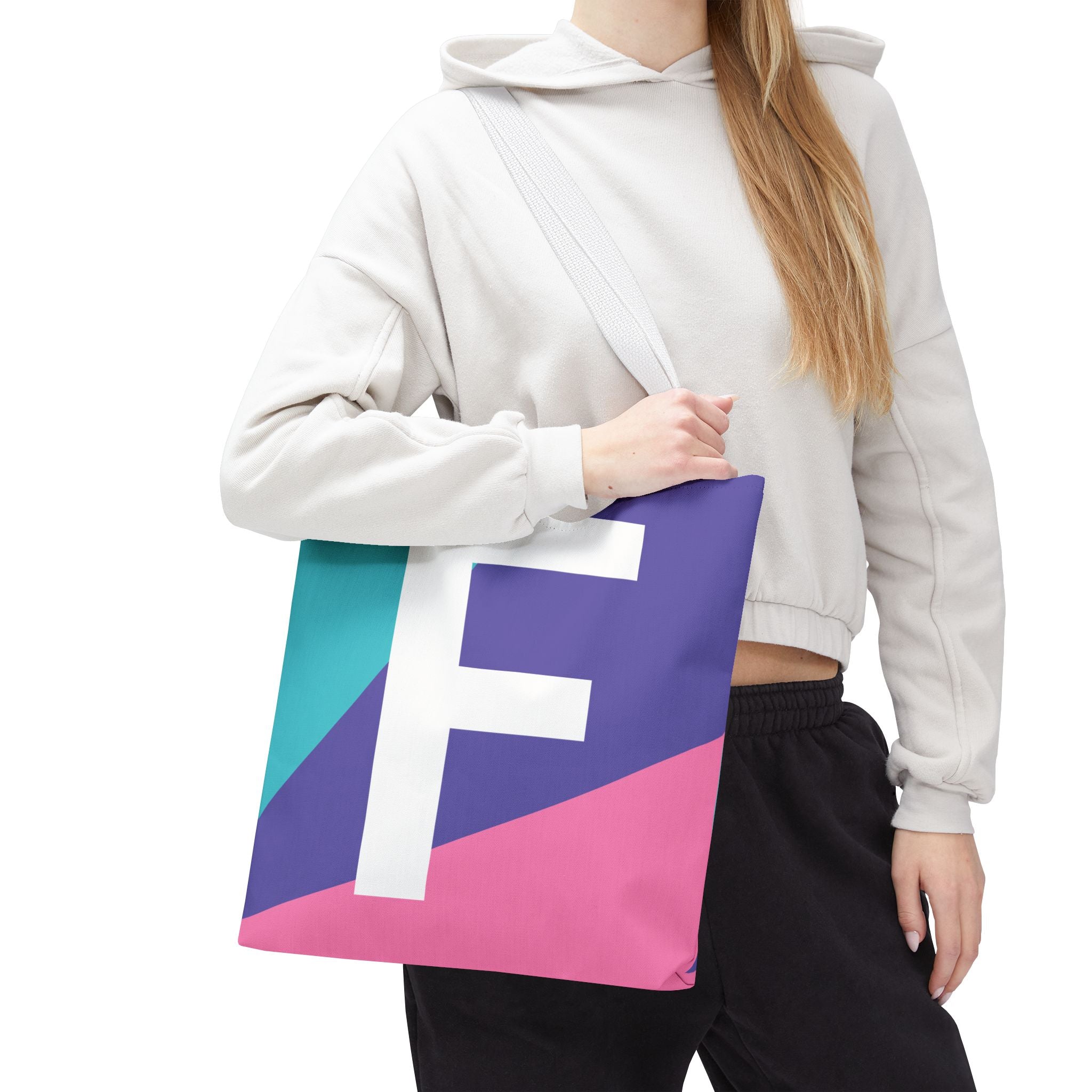 Monogram 'F' Colorblock Tote Bag — Personalized Initial F Shoulder Tote