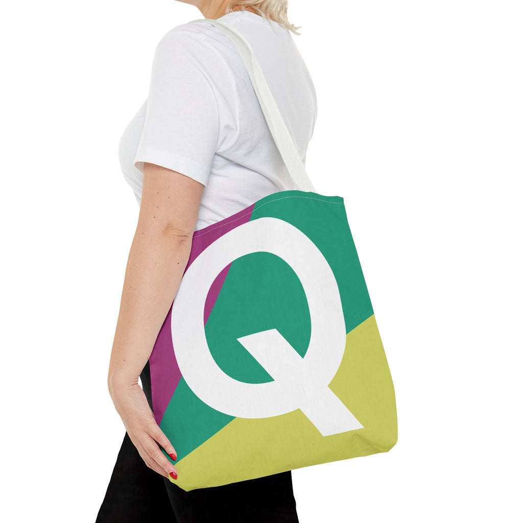 Monogram 'Q' Colorblock Tote Bag — Personalized Initial Q Shoulder Tote