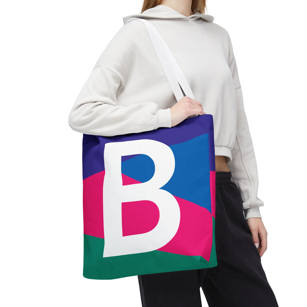 Monogram 'B' Colorblock Tote Bag — Personalized Initial B Shoulder Tote