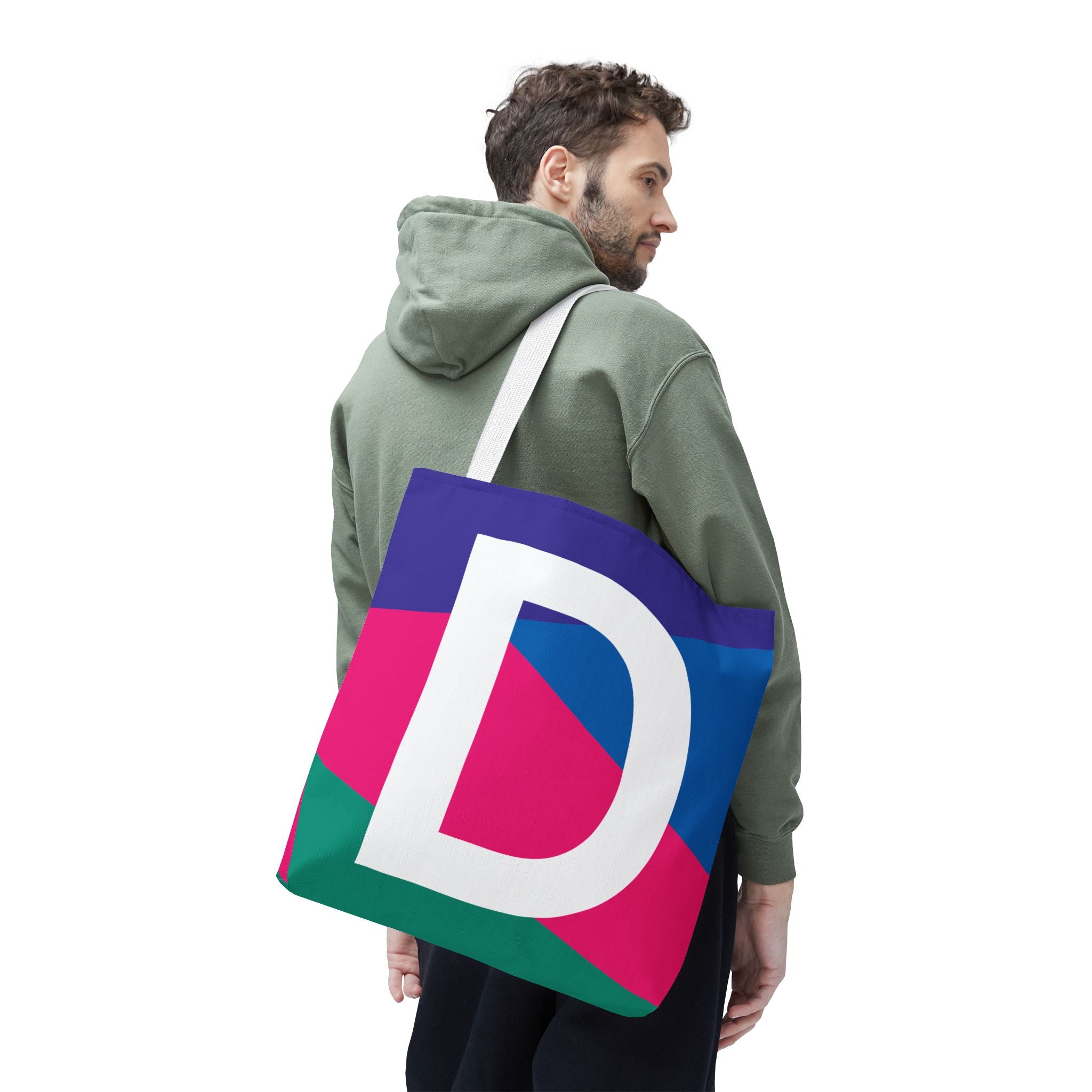 Monogram 'D' Colorblock Tote Bag — Personalized Initial D Shoulder Tote
