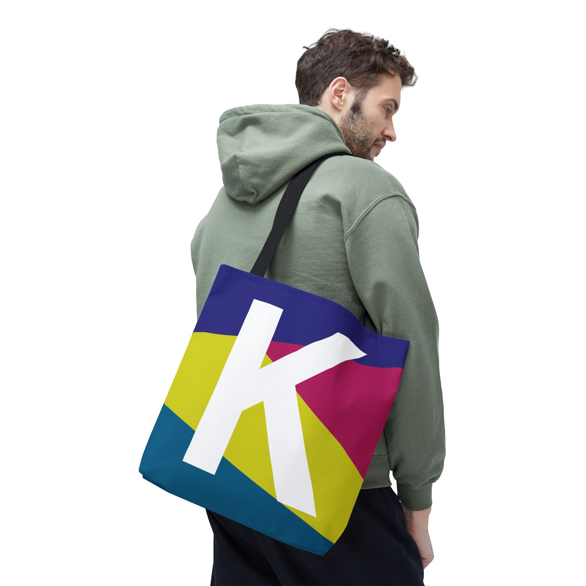 Monogram 'K' Colorblock Tote Bag — Personalized Initial K Shoulder Tote
