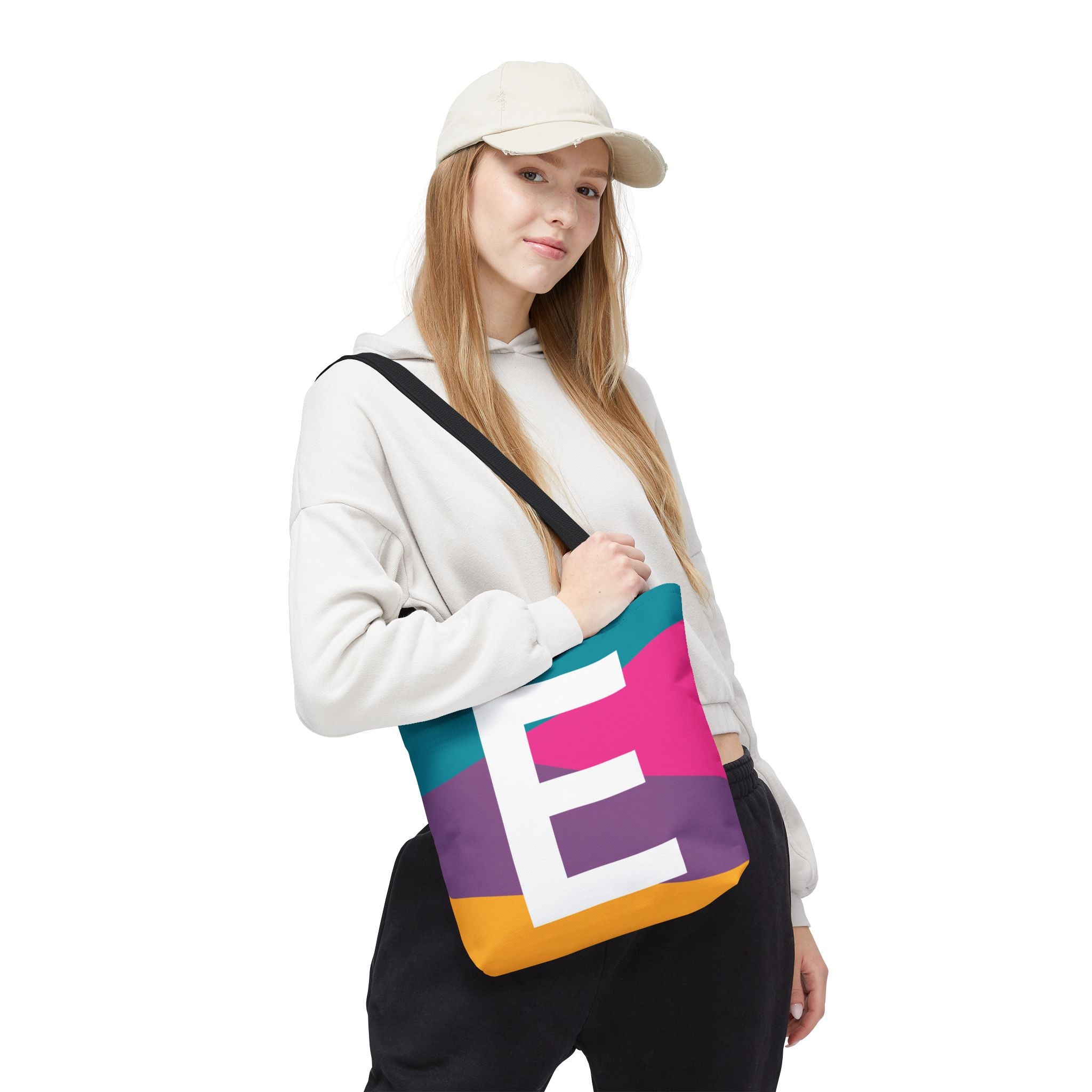 Monogram 'E' Colorblock Tote Bag — Personalized Initial E Shoulder Tote