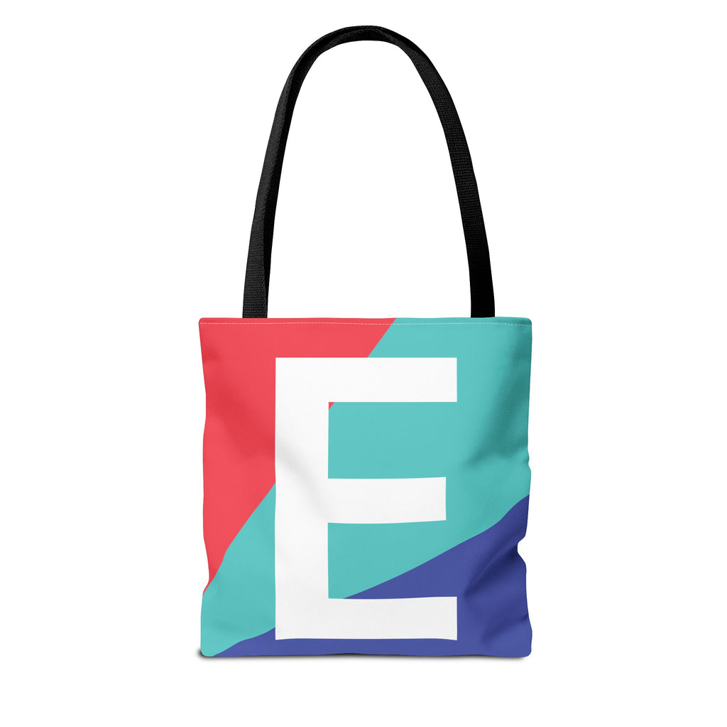 Monogram 'E' Colorblock Tote Bag — Personalized Initial E Shoulder Tote