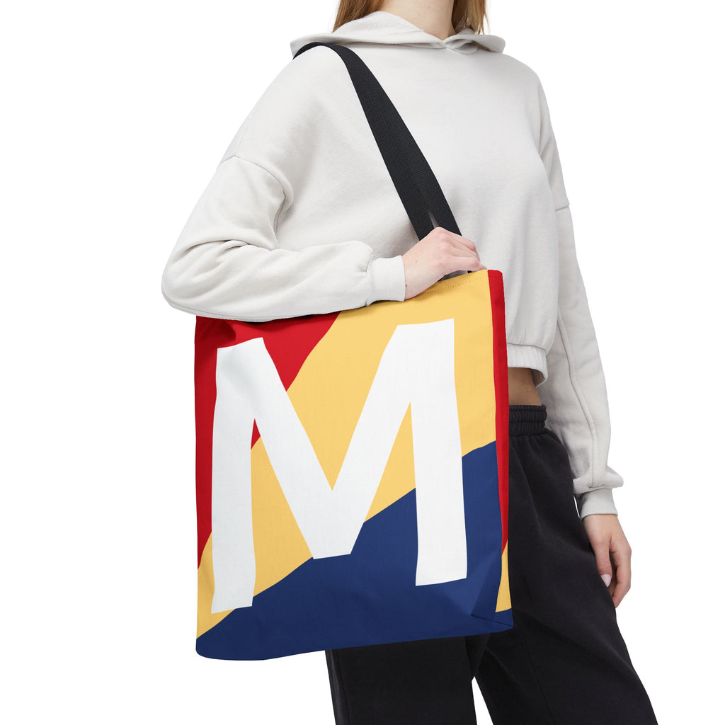 Monogram 'M' Colorblock Tote Bag — Personalized Initial M Shoulder Tote