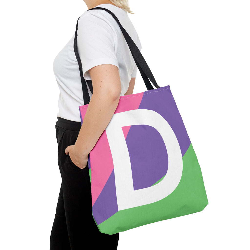 Monogram 'D' Colorblock Tote Bag — Personalized Initial D Shoulder Tote