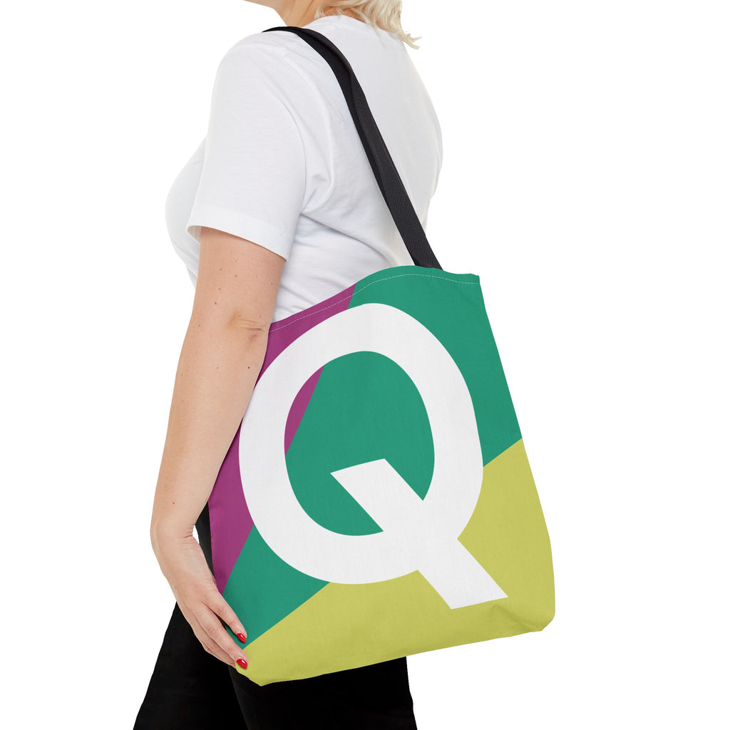 Monogram 'Q' Colorblock Tote Bag — Personalized Initial Q Shoulder Tote