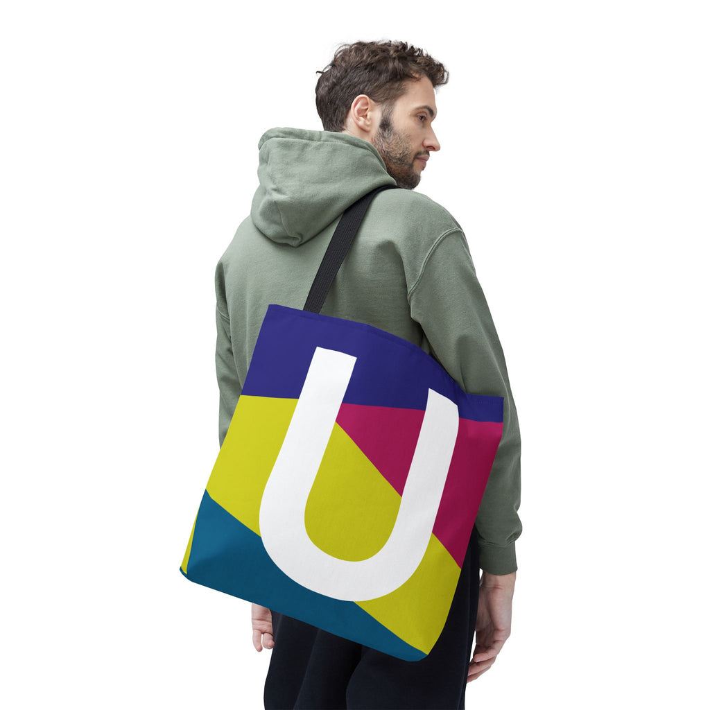 Monogram 'U' Colorblock Tote Bag — Personalized Initial U Shoulder Tote