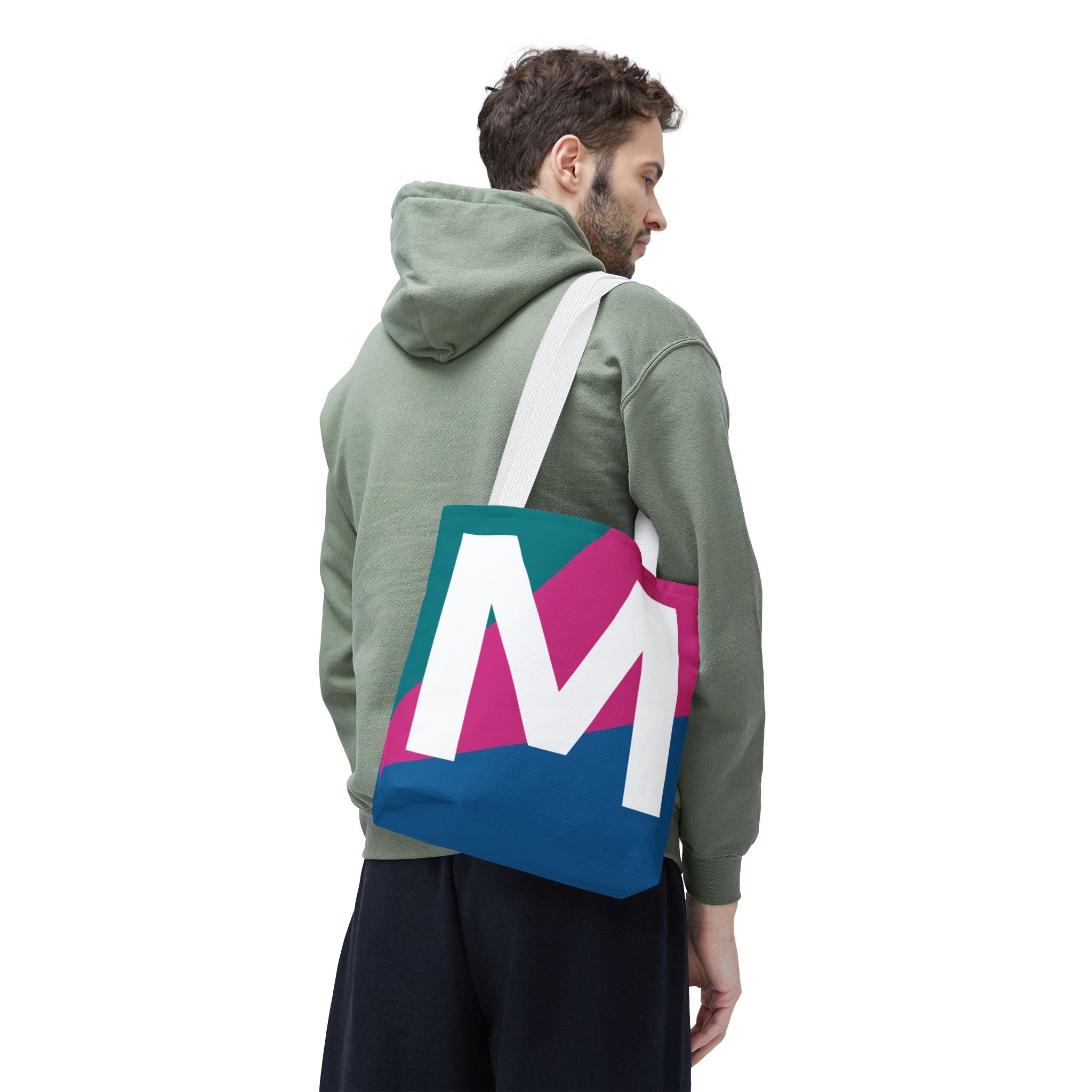 Monogram 'M' Colorblock Tote Bag — Personalized Initial M Shoulder Tote
