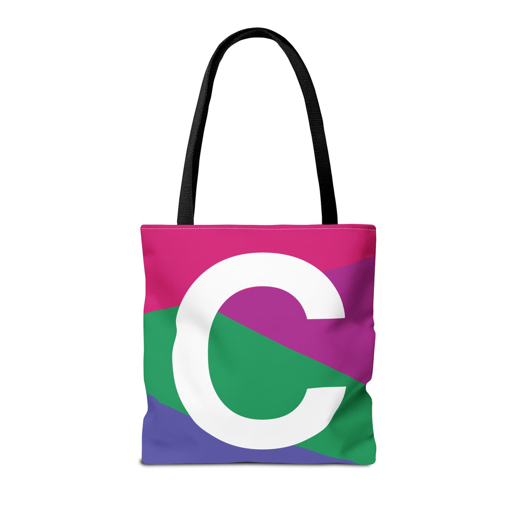 Monogram 'C' Colorblock Tote Bag — Personalized Initial C Shoulder Tote