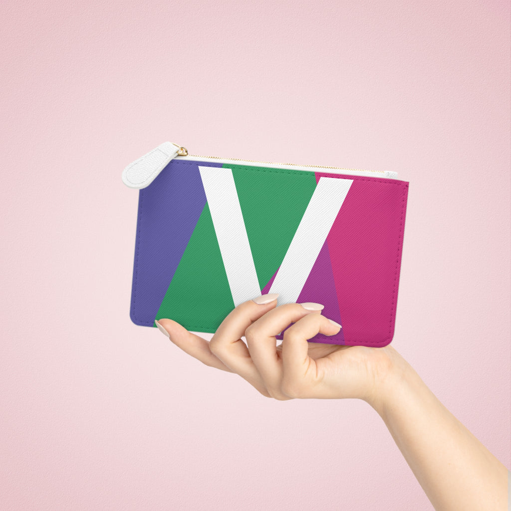 Initial V Mini Clutch — Colorblock Monogram Wristlet Wallet