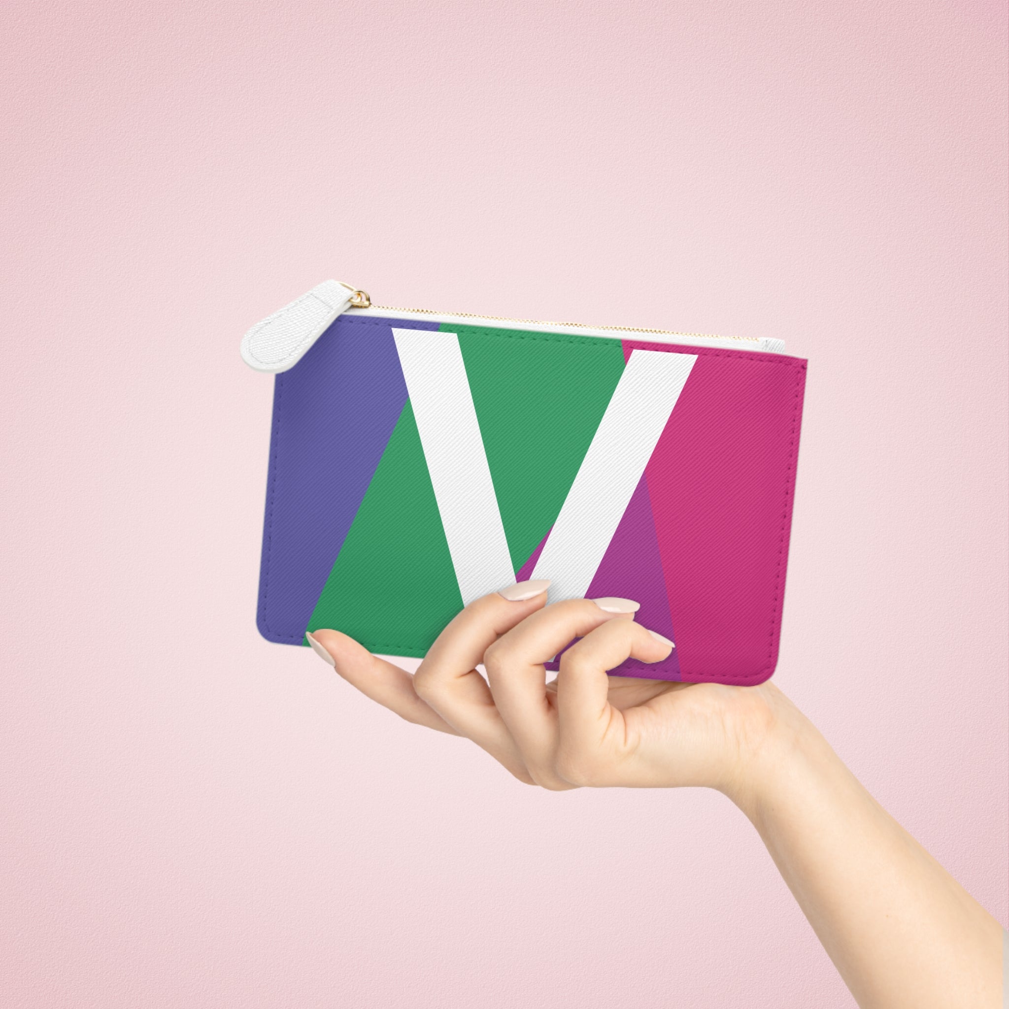 Initial V Mini Clutch — Colorblock Monogram Wristlet Wallet