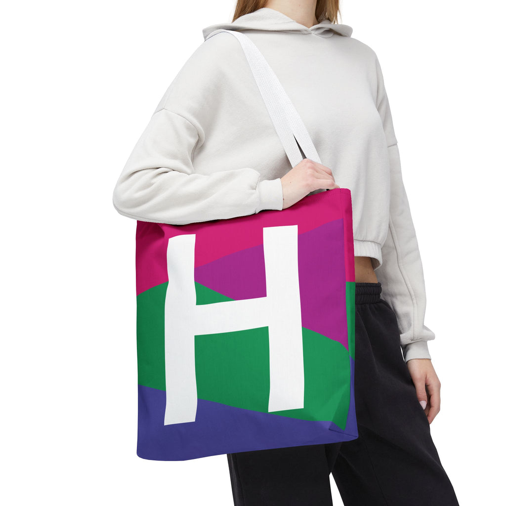 Monogram 'H' Colorblock Tote Bag — Personalized Initial H Shoulder Tote