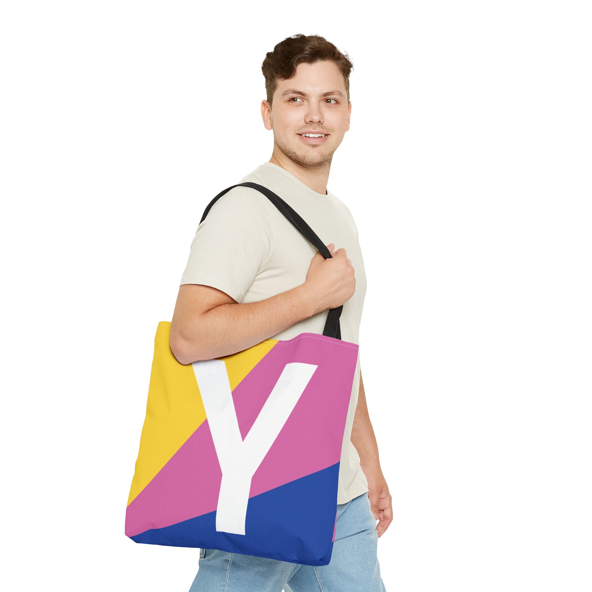Monogram 'Y' Colorblock Tote Bag — Personalized Initial Y Shoulder Tote