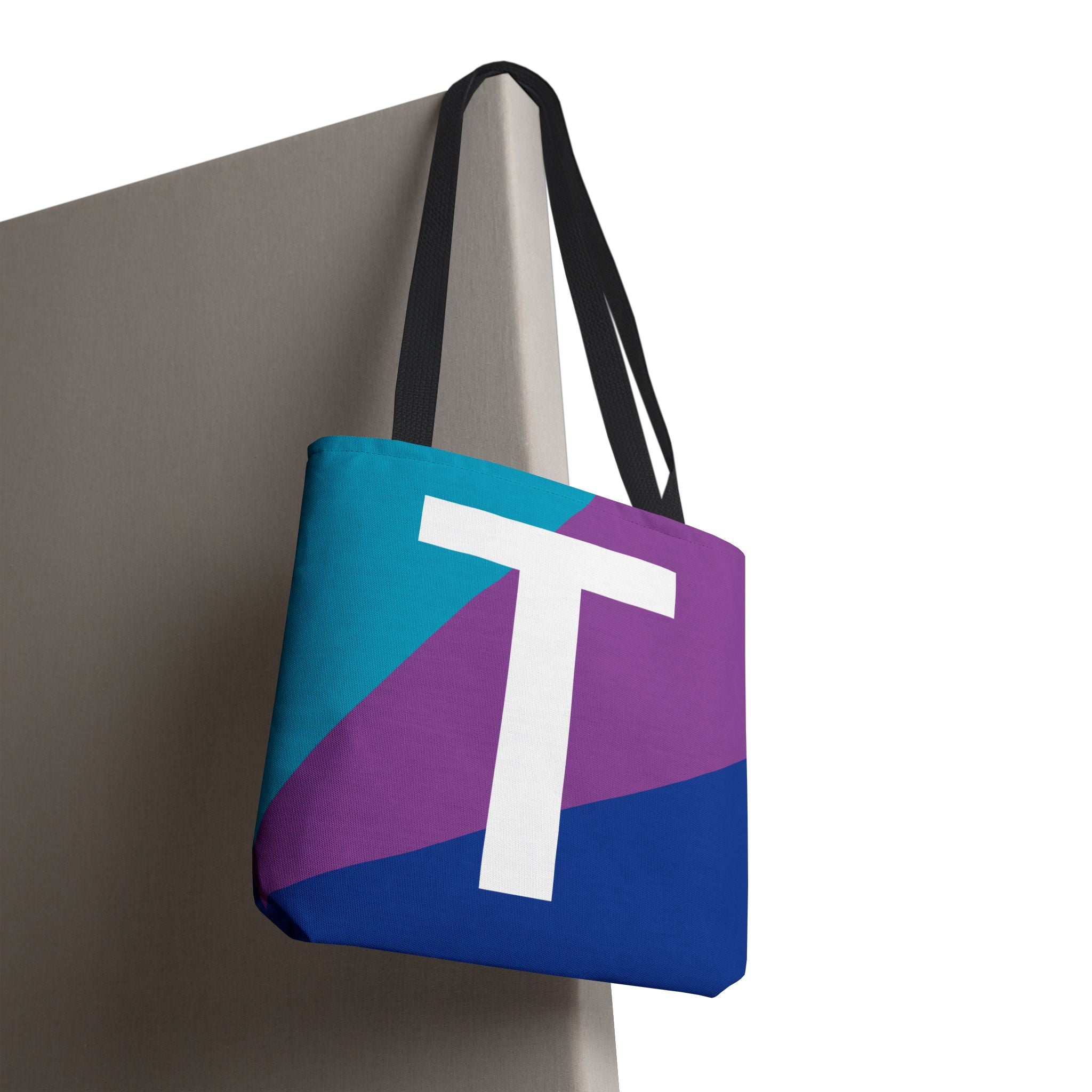 Monogram 'T' Colorblock Tote Bag — Personalized Initial T Shoulder Tote