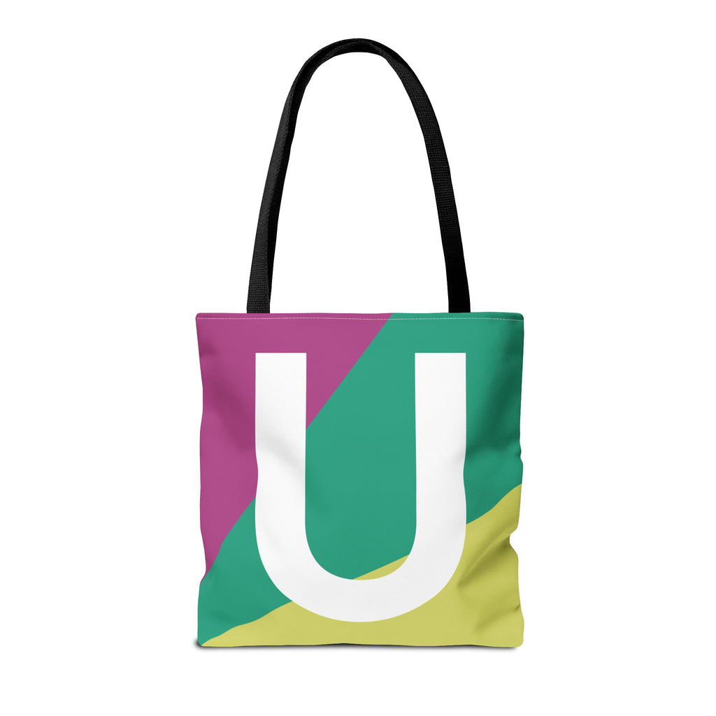 Monogram 'U' Colorblock Tote Bag — Personalized Initial U Shoulder Tote