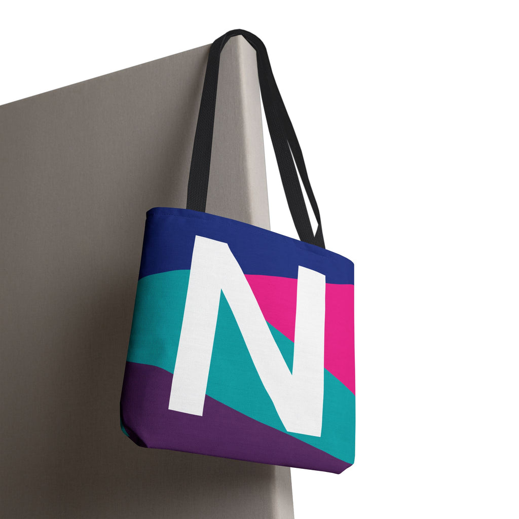 Monogram 'N' Colorblock Tote Bag — Personalized Initial N Shoulder Tote