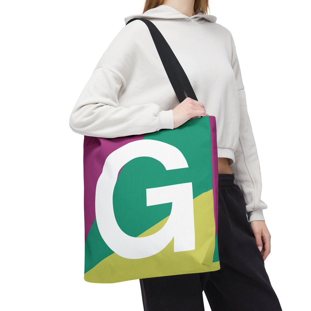 Monogram 'G' Colorblock Tote Bag — Personalized Initial G Shoulder Tote