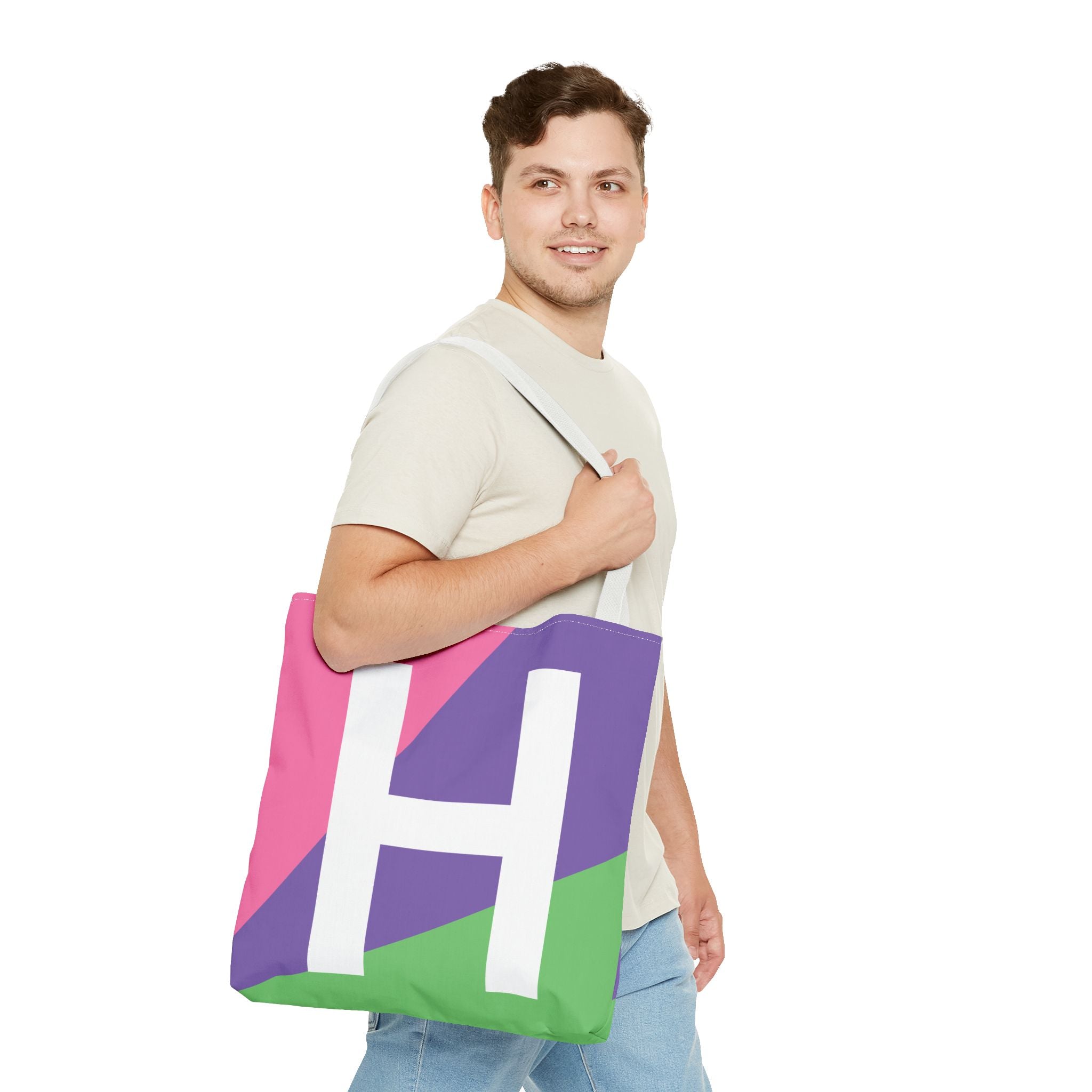 Monogram 'H' Colorblock Tote Bag — Personalized Initial H Shoulder Tote