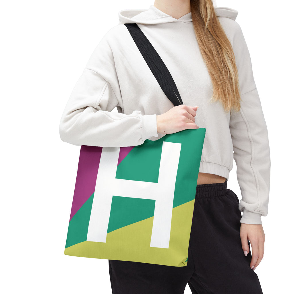 Monogram 'H' Colorblock Tote Bag — Personalized Initial H Shoulder Tote