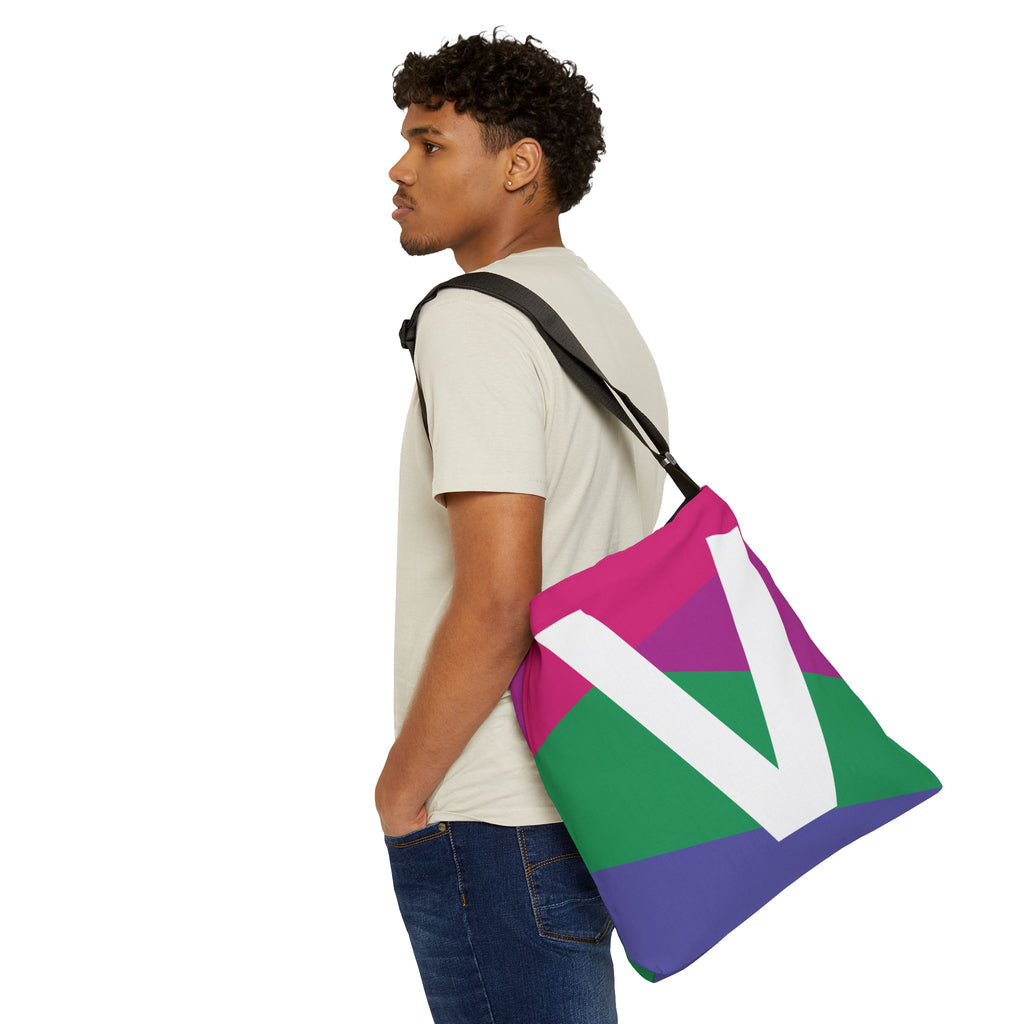 Initial Letter 'V' Colorblock Adjustable Tote Bag — Monogram Alphabet Shoulder Bag