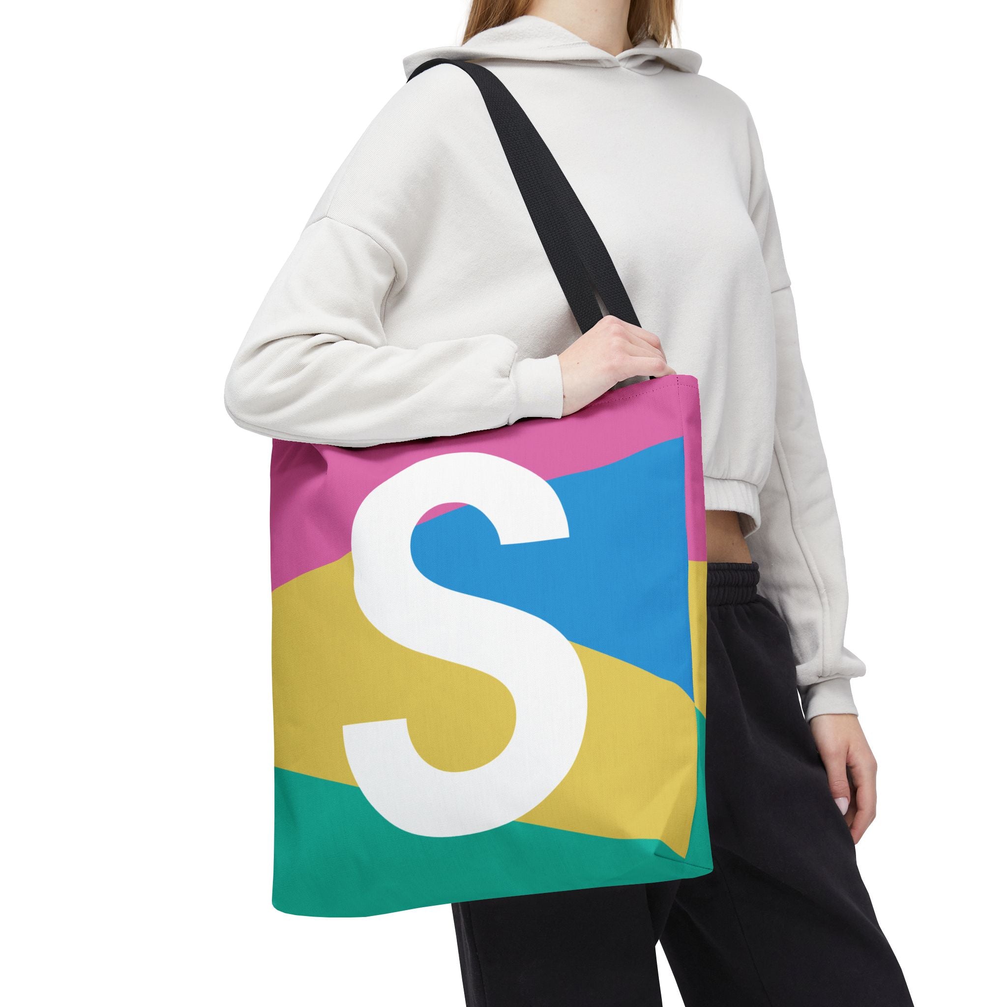 Monogram 'S' Colorblock Tote Bag — Personalized Initial S Shoulder Tote