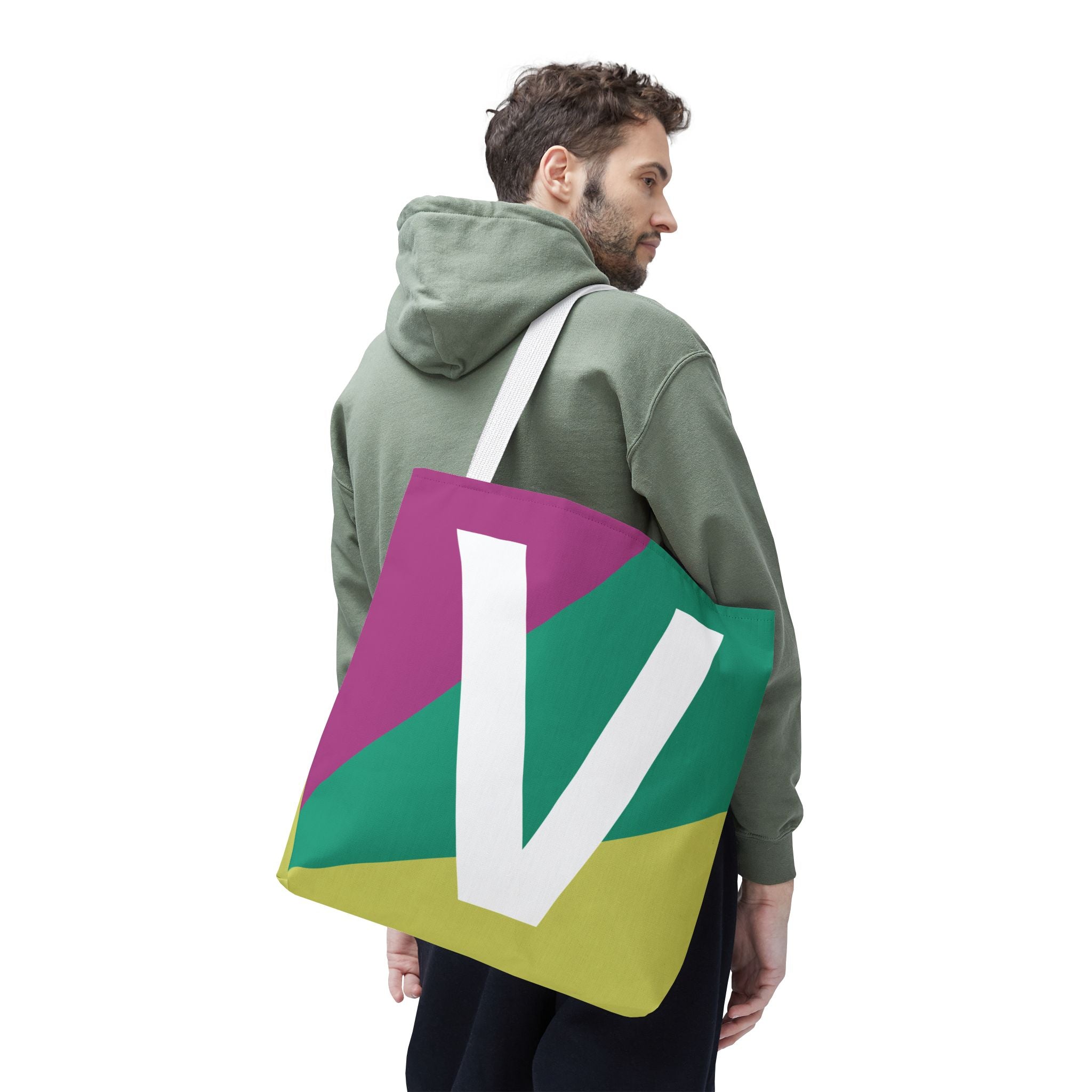 Monogram 'V' Colorblock Tote Bag — Personalized Initial V Shoulder Tote