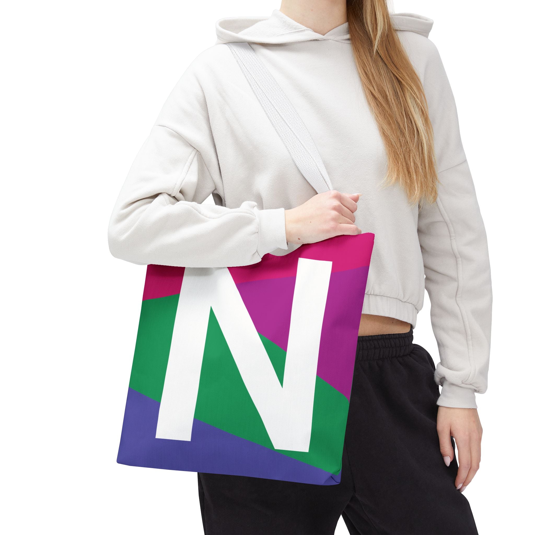 Monogram 'N' Colorblock Tote Bag — Personalized Initial N Shoulder Tote