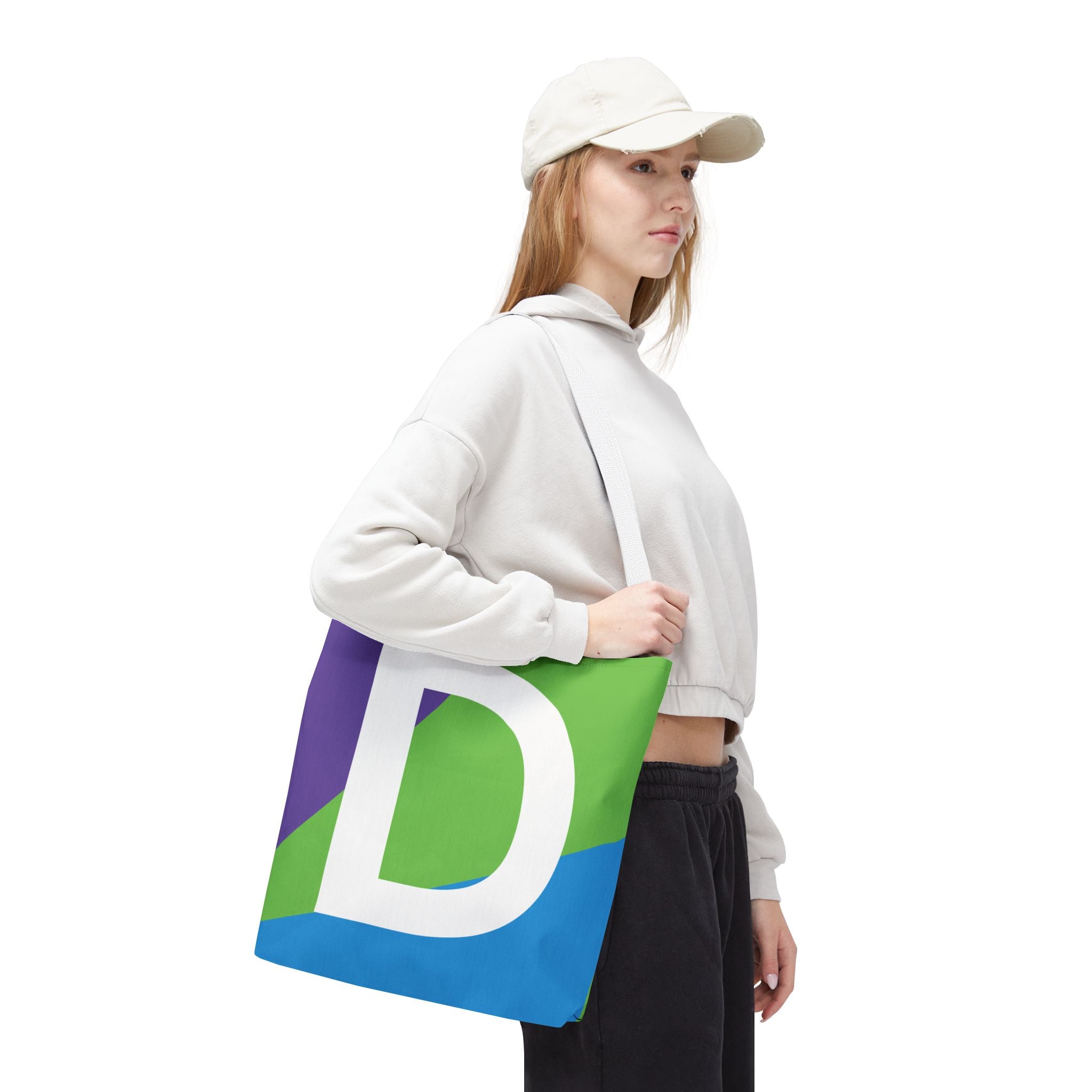 Monogram 'D' Colorblock Tote Bag — Personalized Initial D Shoulder Tote