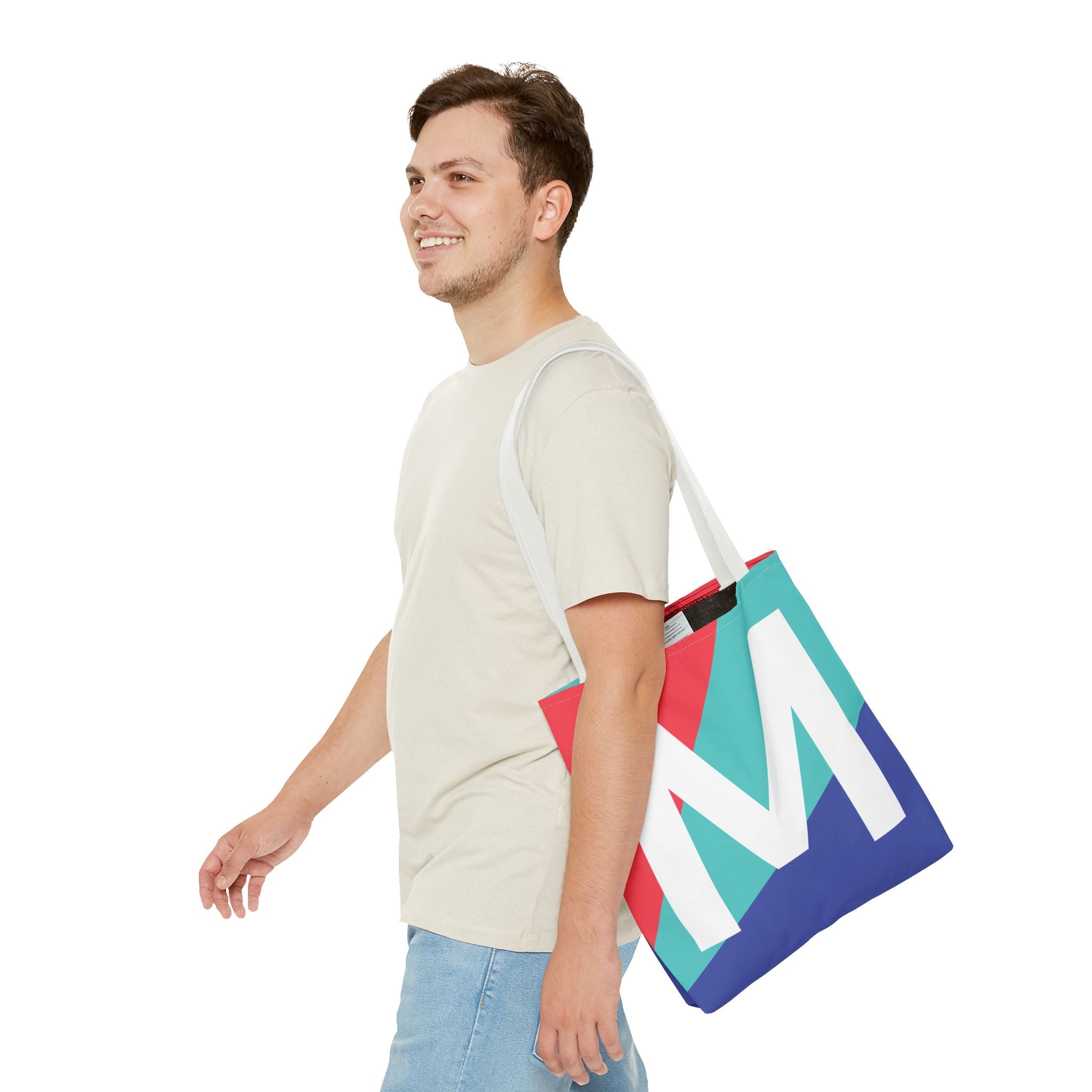 Monogram 'M' Colorblock Tote Bag — Personalized Initial M Shoulder Tote
