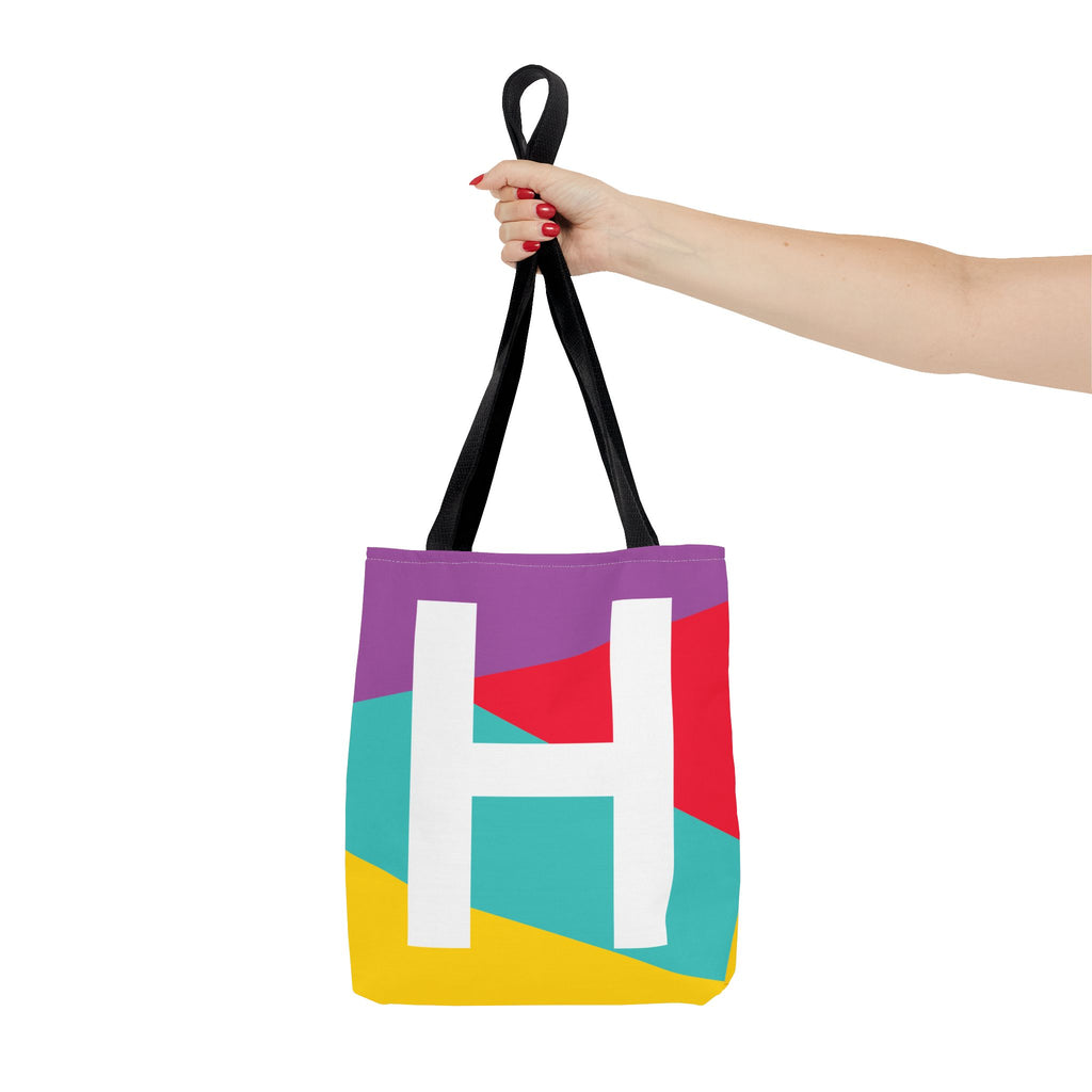 Monogram 'H' Colorblock Tote Bag — Personalized Initial H Shoulder Tote