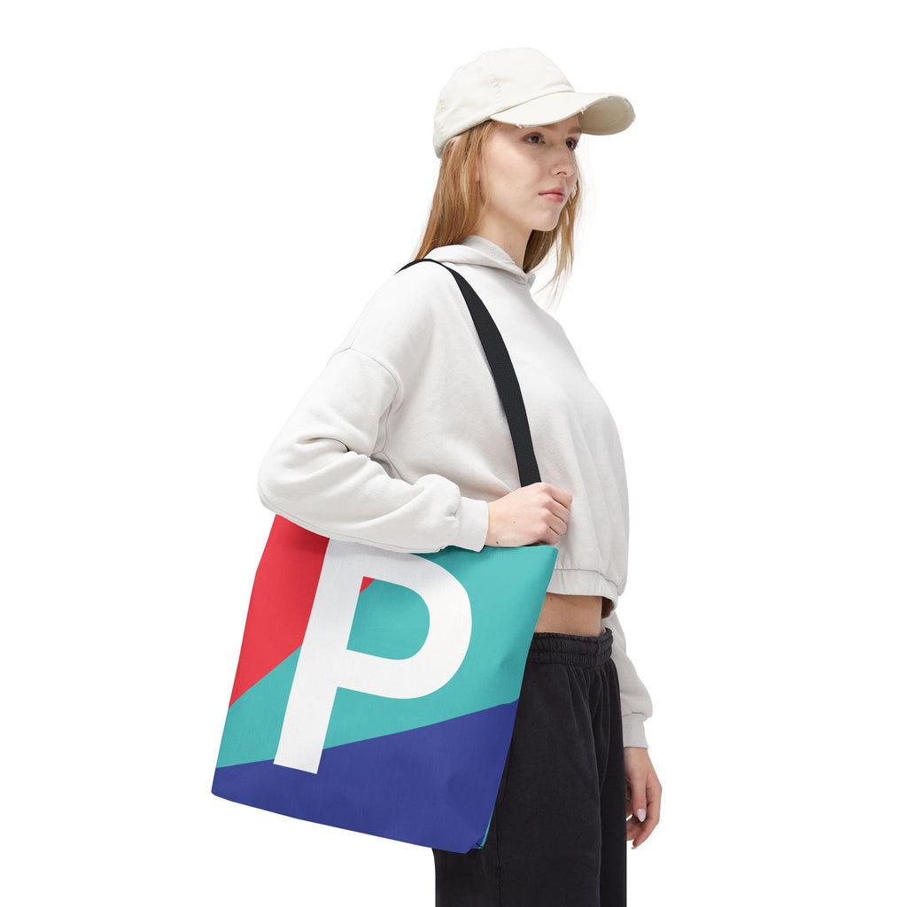 Monogram 'P' Colorblock Tote Bag — Personalized Initial P Shoulder Tote
