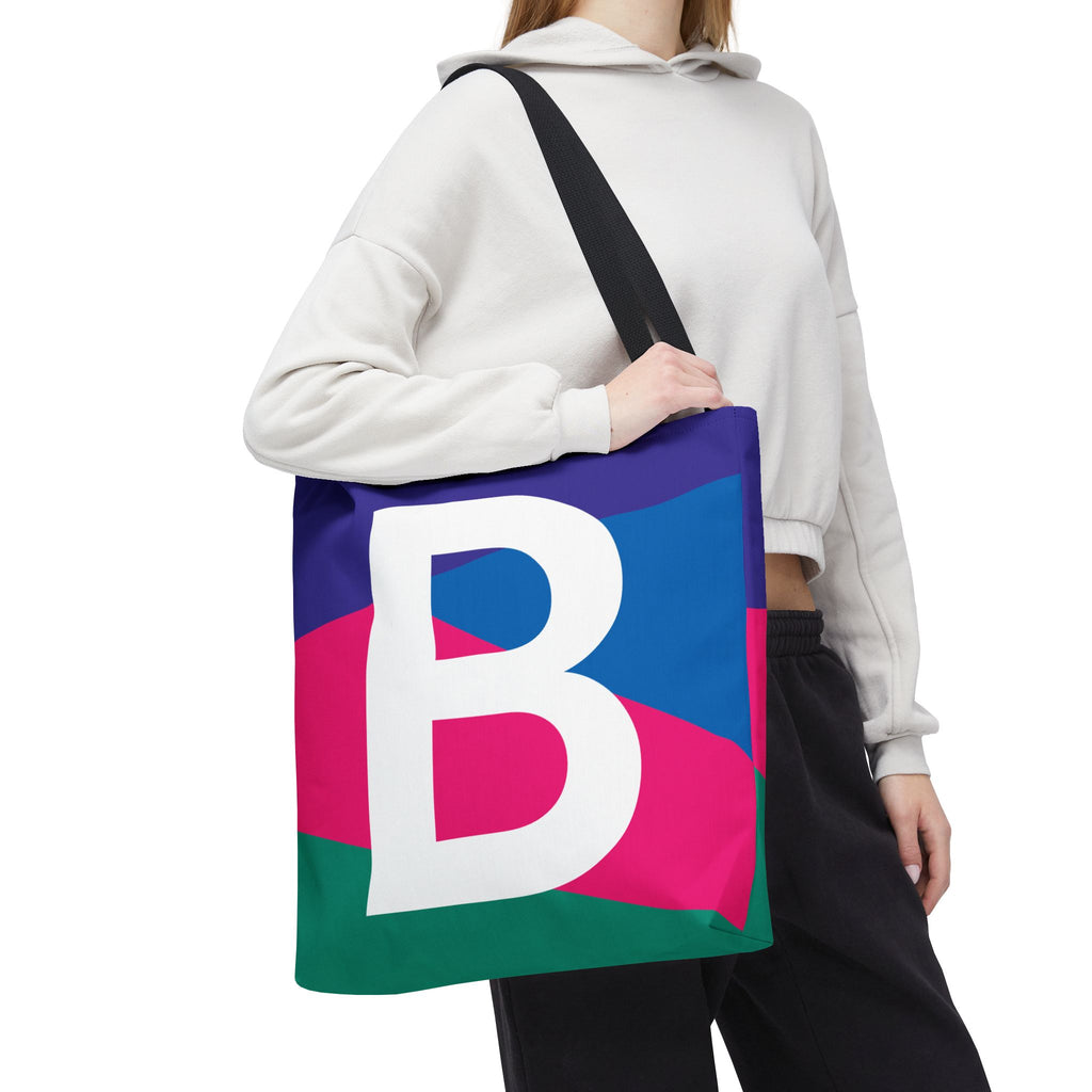 Monogram 'B' Colorblock Tote Bag — Personalized Initial B Shoulder Tote