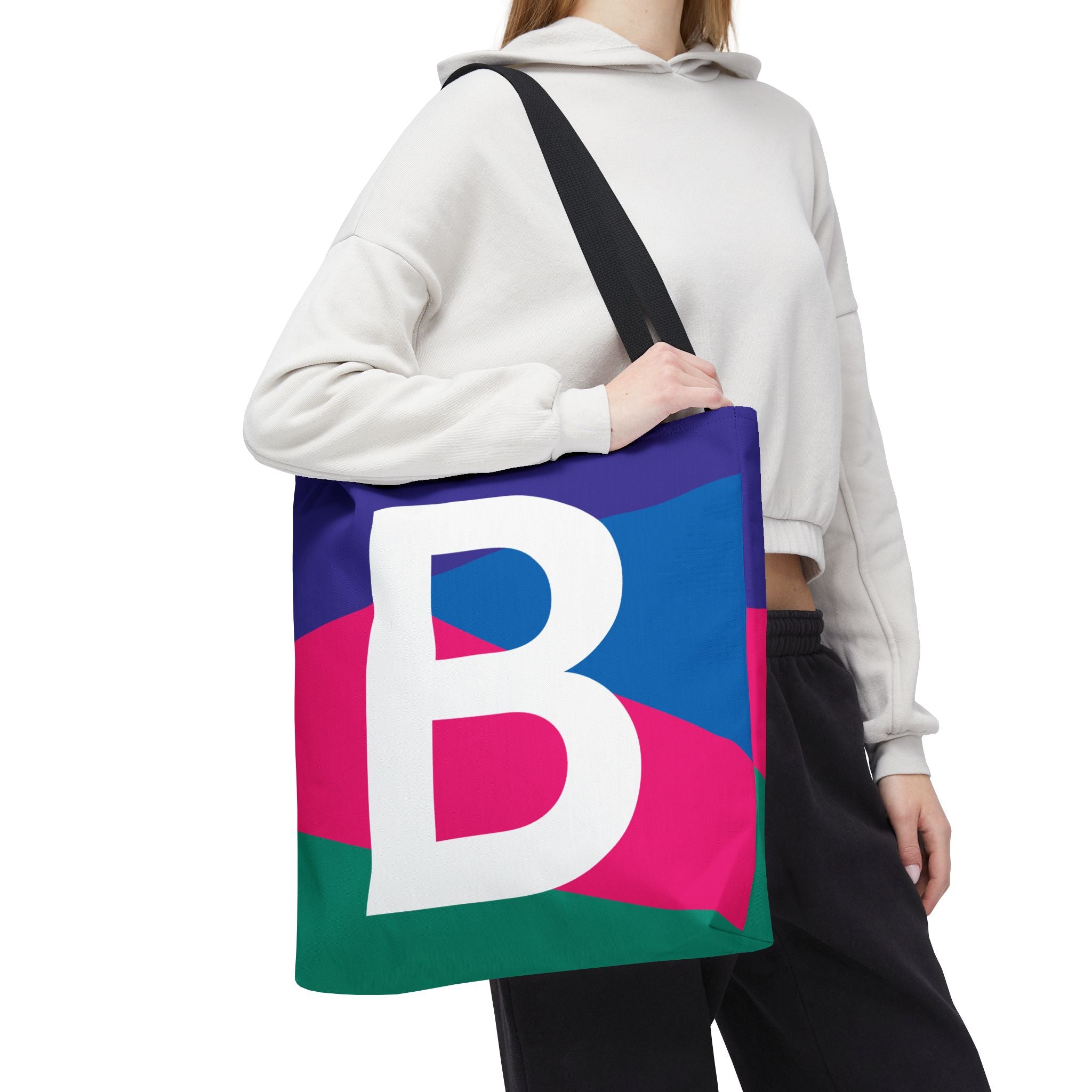 Monogram 'B' Colorblock Tote Bag — Personalized Initial B Shoulder Tote