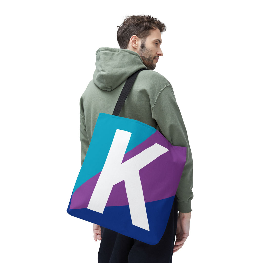 Monogram 'K' Colorblock Tote Bag — Personalized Initial K Shoulder Tote