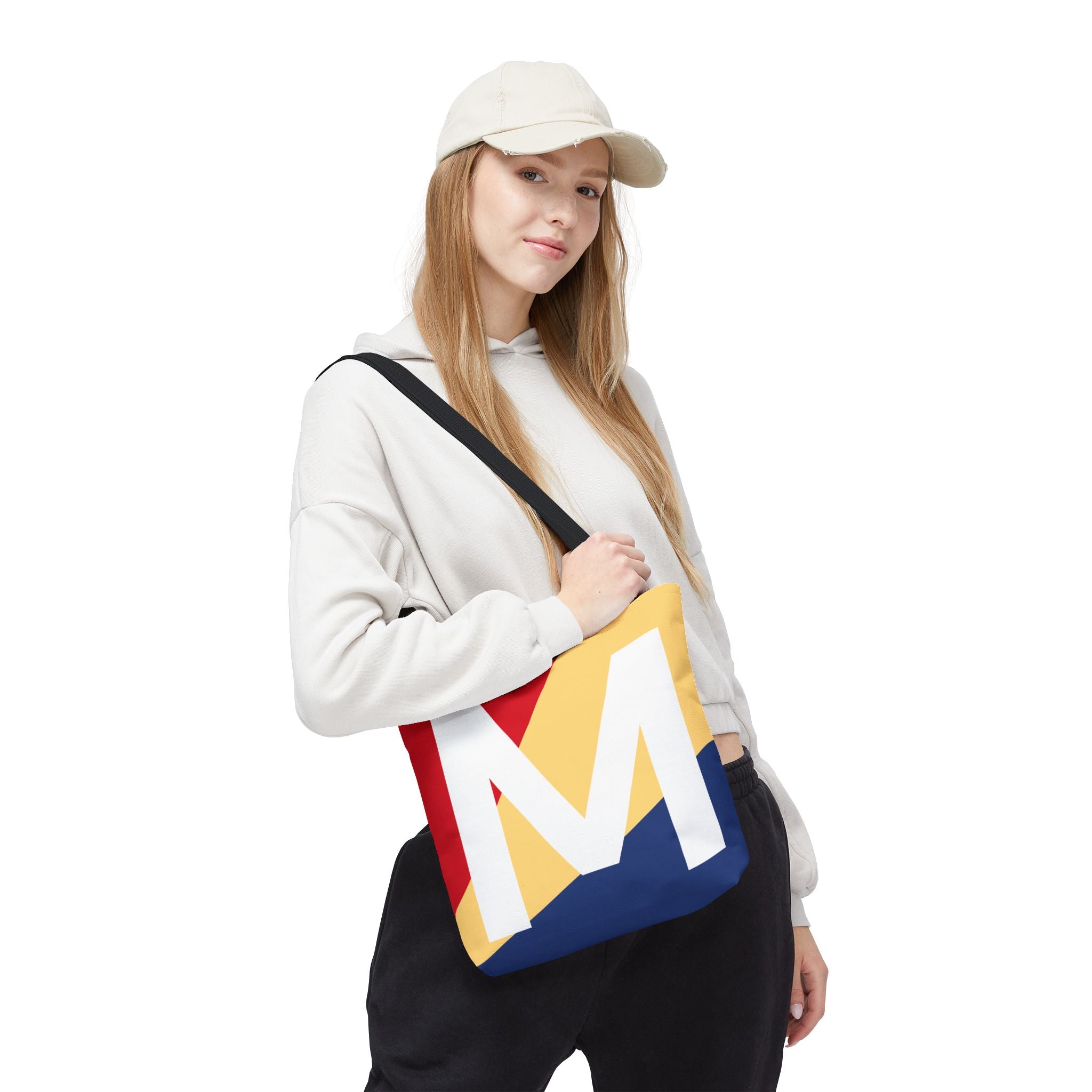 Monogram 'M' Colorblock Tote Bag — Personalized Initial M Shoulder Tote
