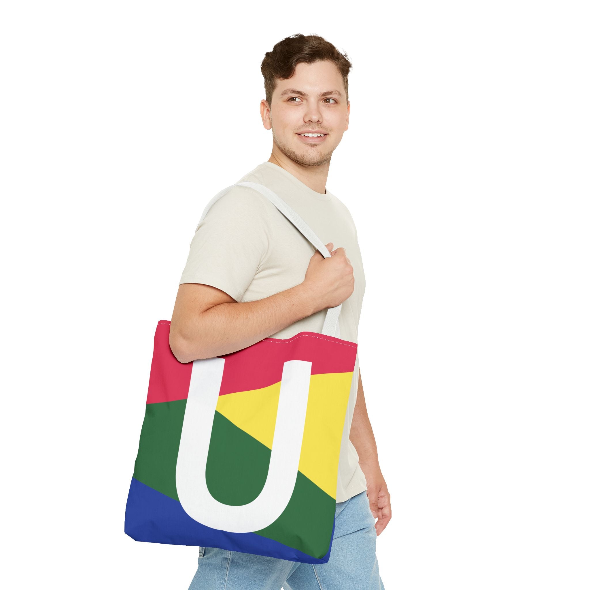 Monogram 'U' Colorblock Tote Bag — Personalized Initial U Shoulder Tote