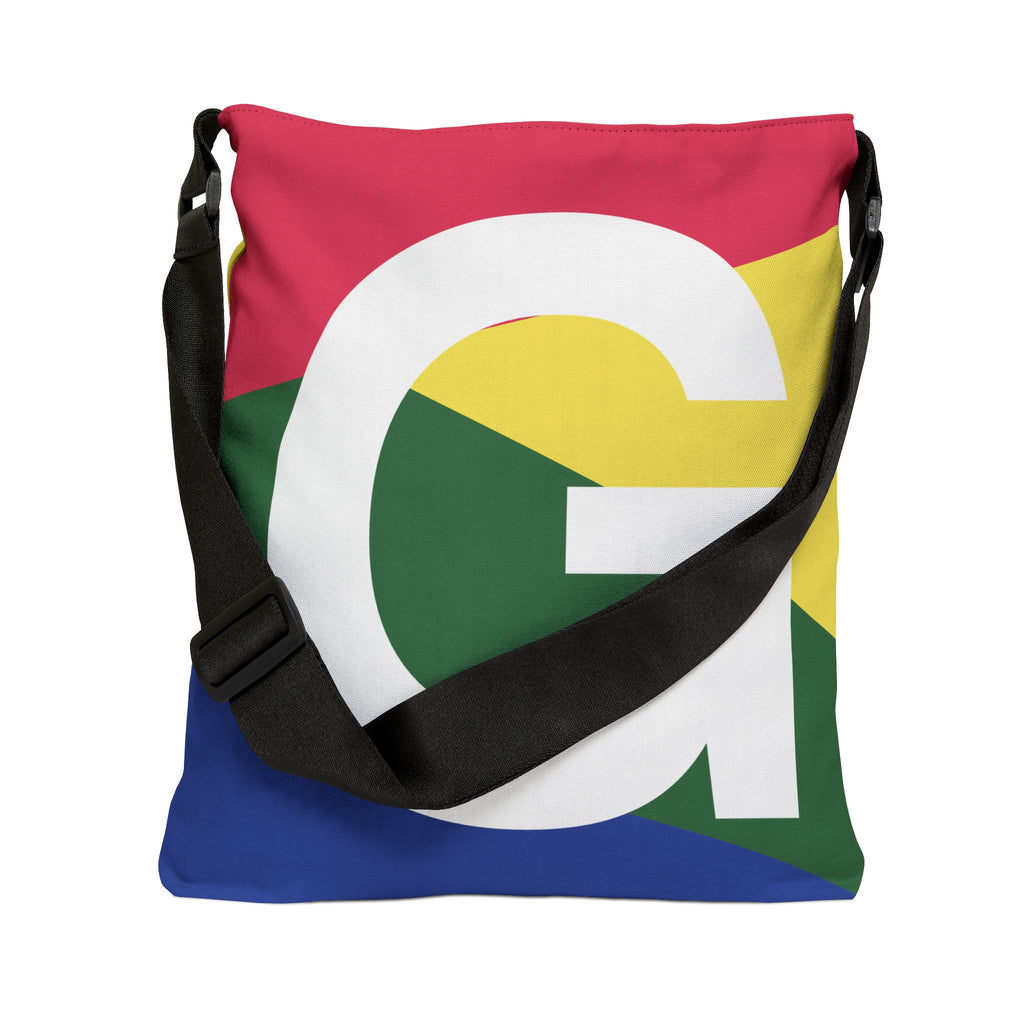 Initial Letter 'G' Colorblock Adjustable Tote Bag — Monogram Alphabet Shoulder Bag
