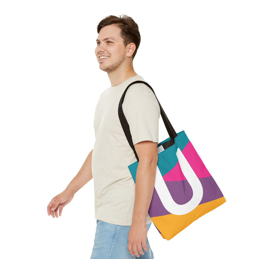 Monogram 'U' Colorblock Tote Bag — Personalized Initial U Shoulder Tote