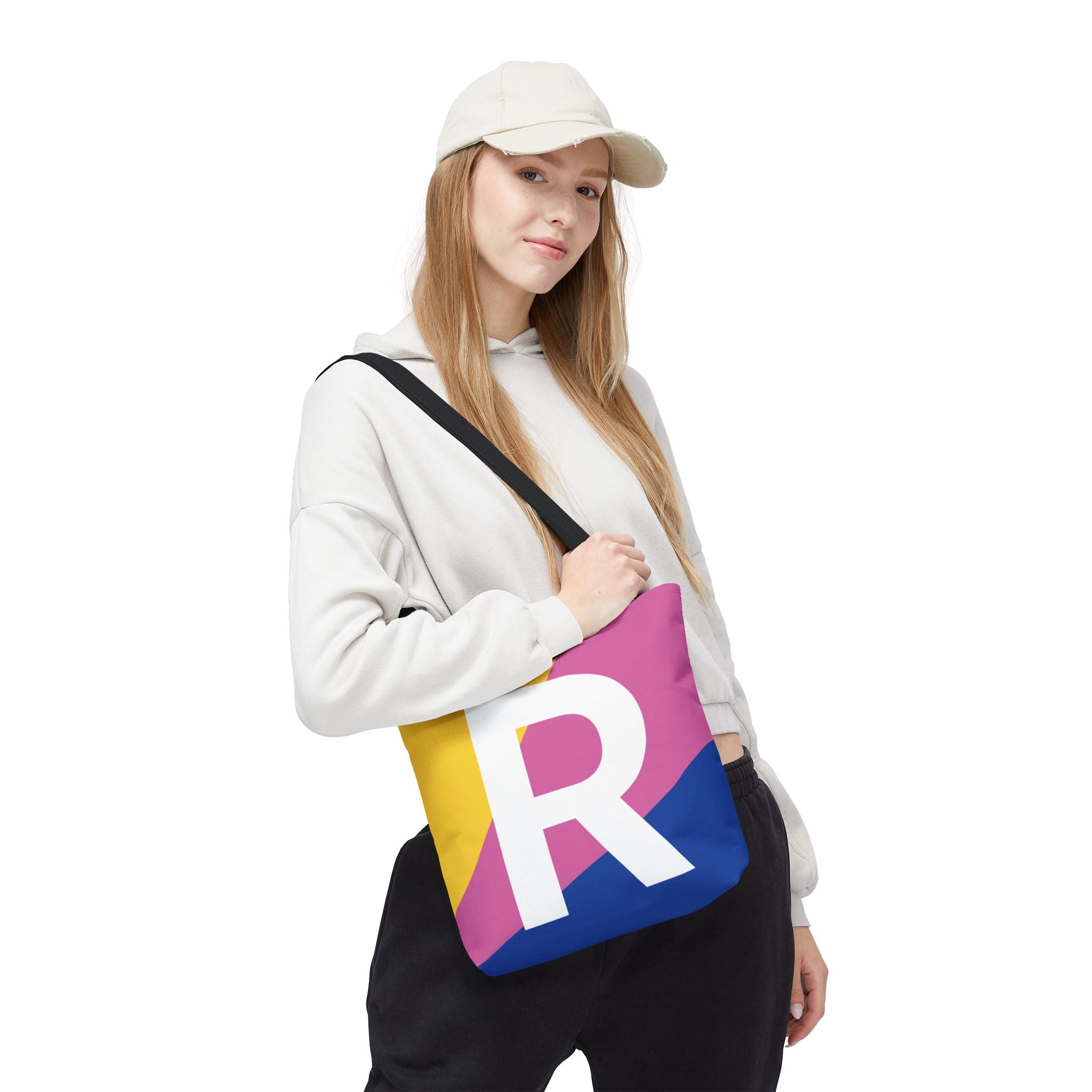Monogram 'R' Colorblock Tote Bag — Personalized Initial R Shoulder Tote