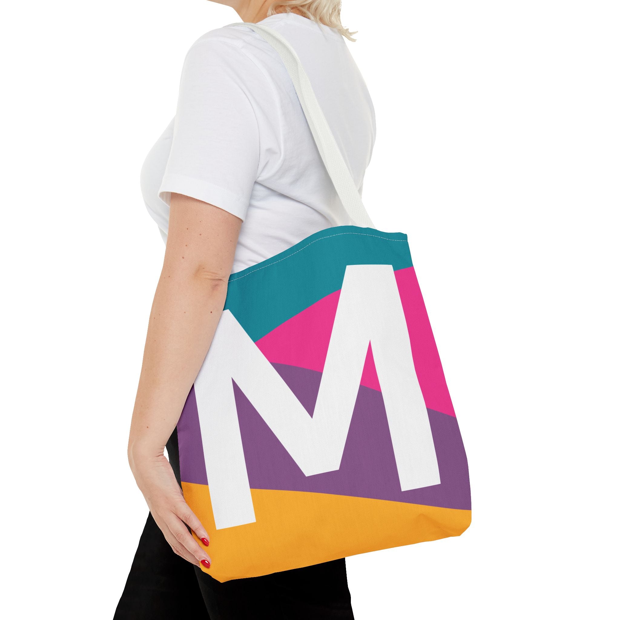 Monogram 'M' Colorblock Tote Bag — Personalized Initial M Shoulder Tote